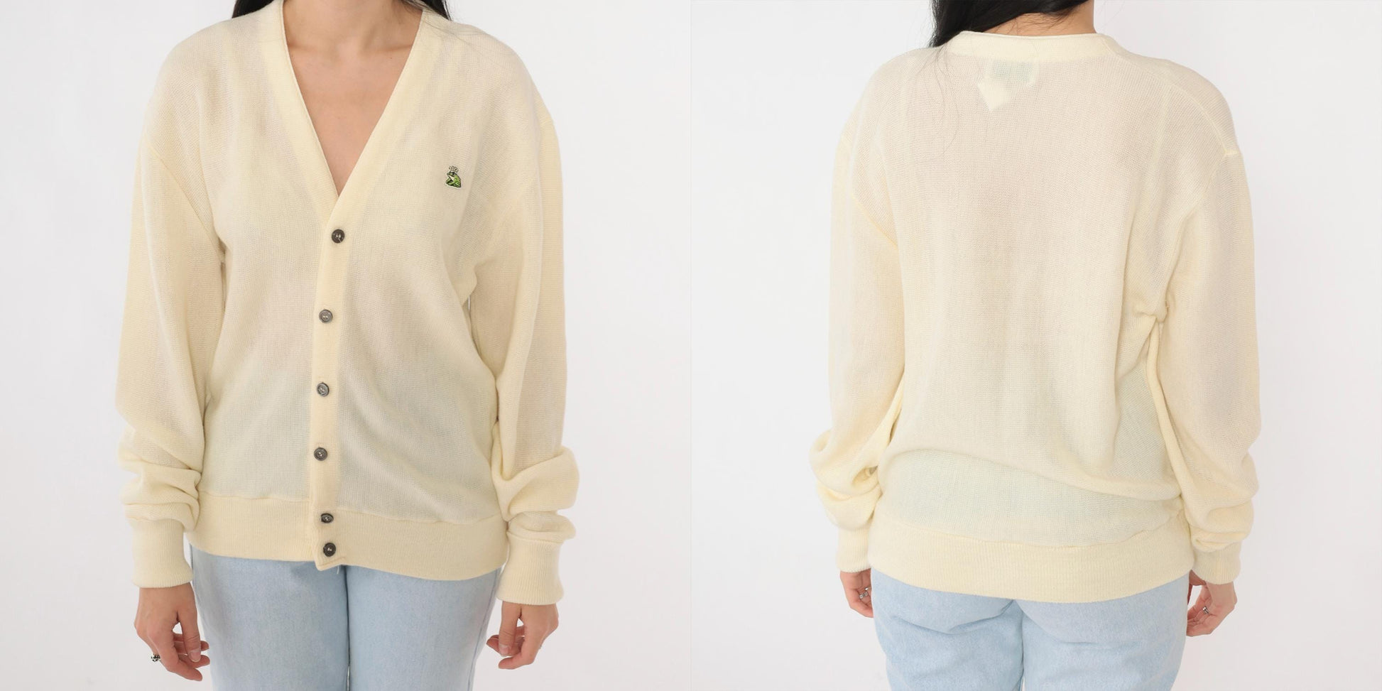 80s Van Cort Cream Cardigan Sweater Crowned Frog Emblem V-Neck Large L