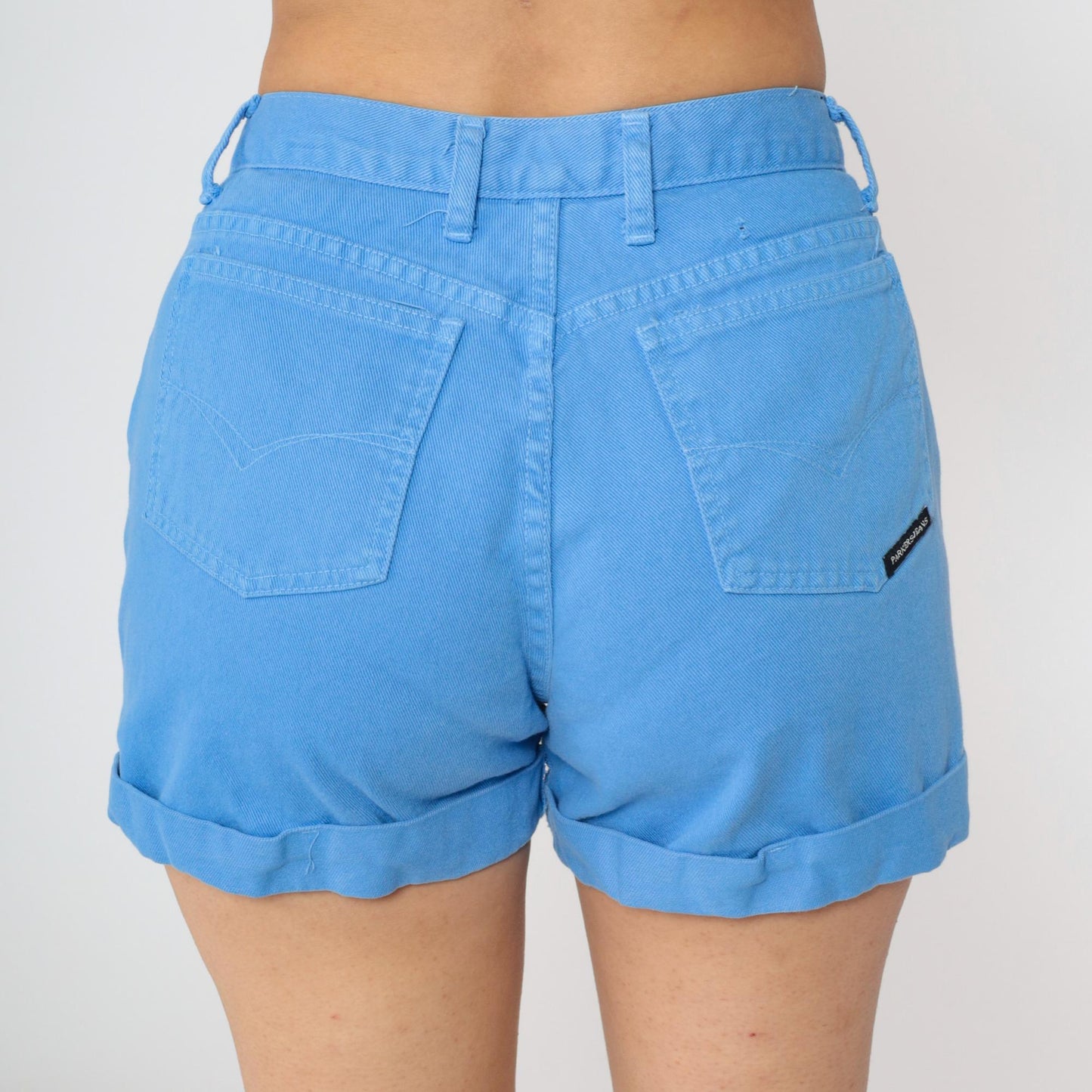 90s Parkers Blue Denim Shorts High Waisted Cuffed Cotton Small