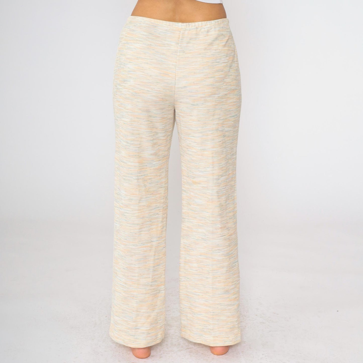 70s Flared Trousers High Waist Pull On Heathered Peach Orange Teal Small