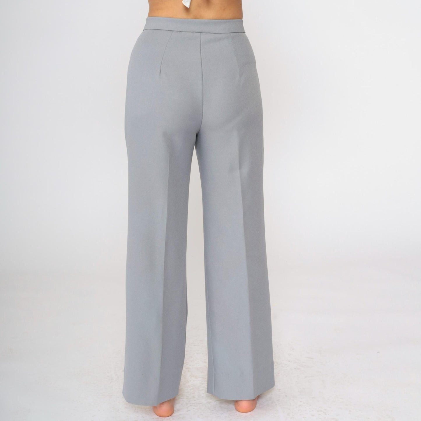 70s Grey Polyester High-Waist Wide-Leg Trousers Small S