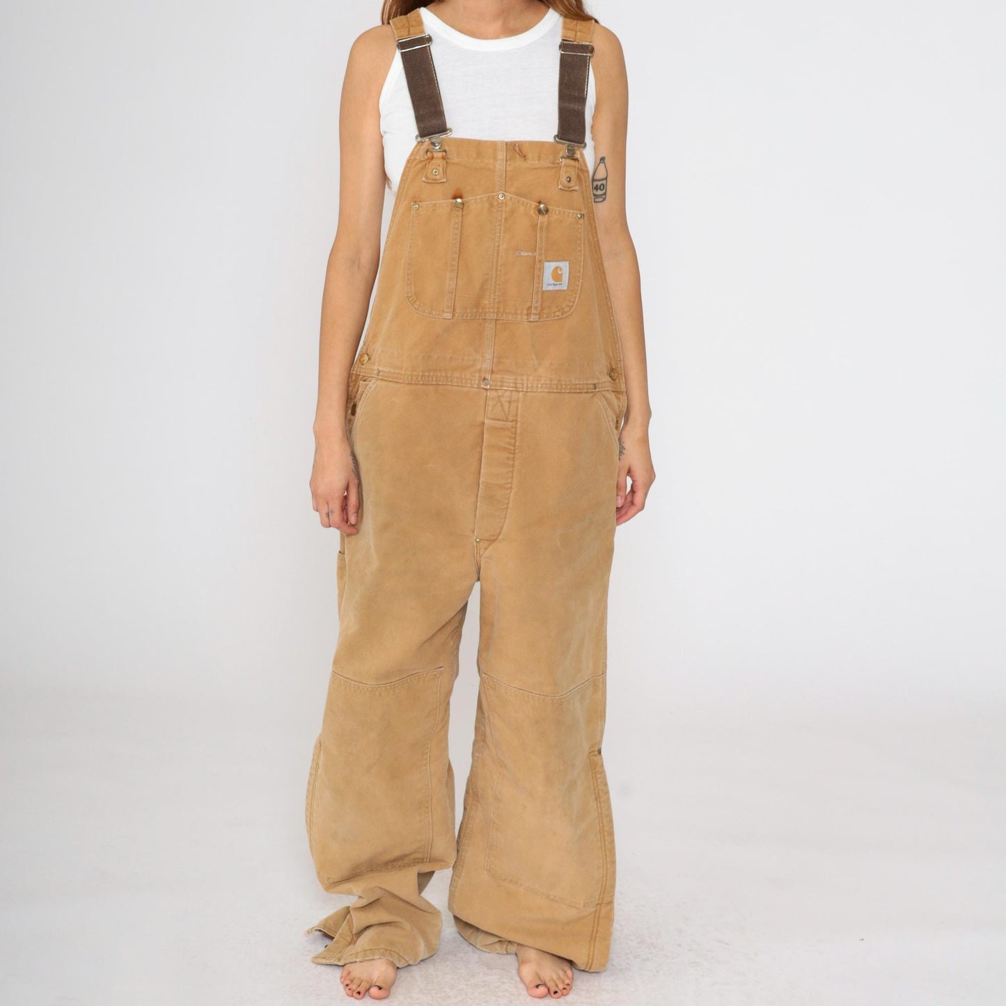 90s Carhartt Insulated Overalls Brown Double Front Workwear 42x32