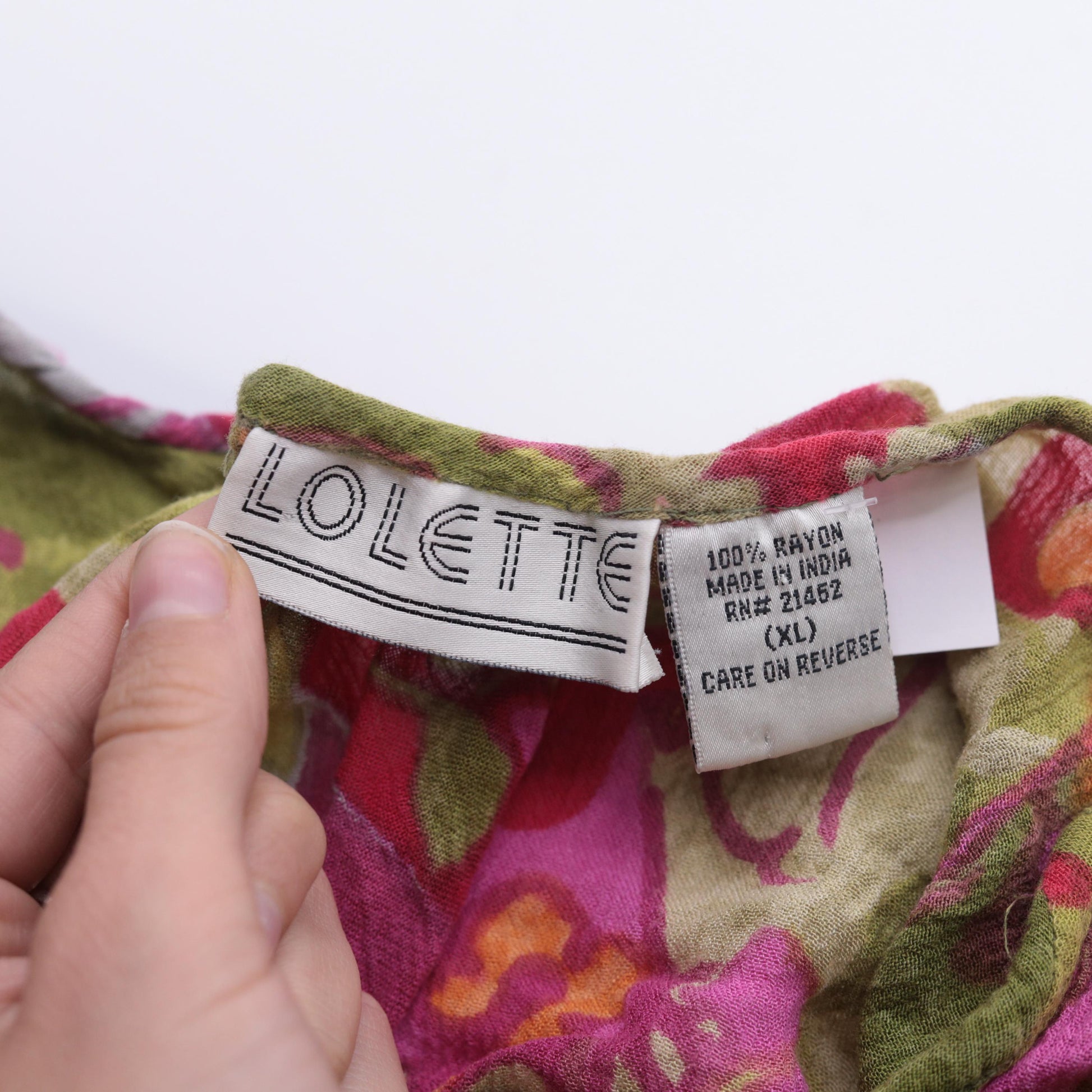 90s Lolette Floral Mini Dress Olive Fuchsia Shift Tie Back Extra Large XXL