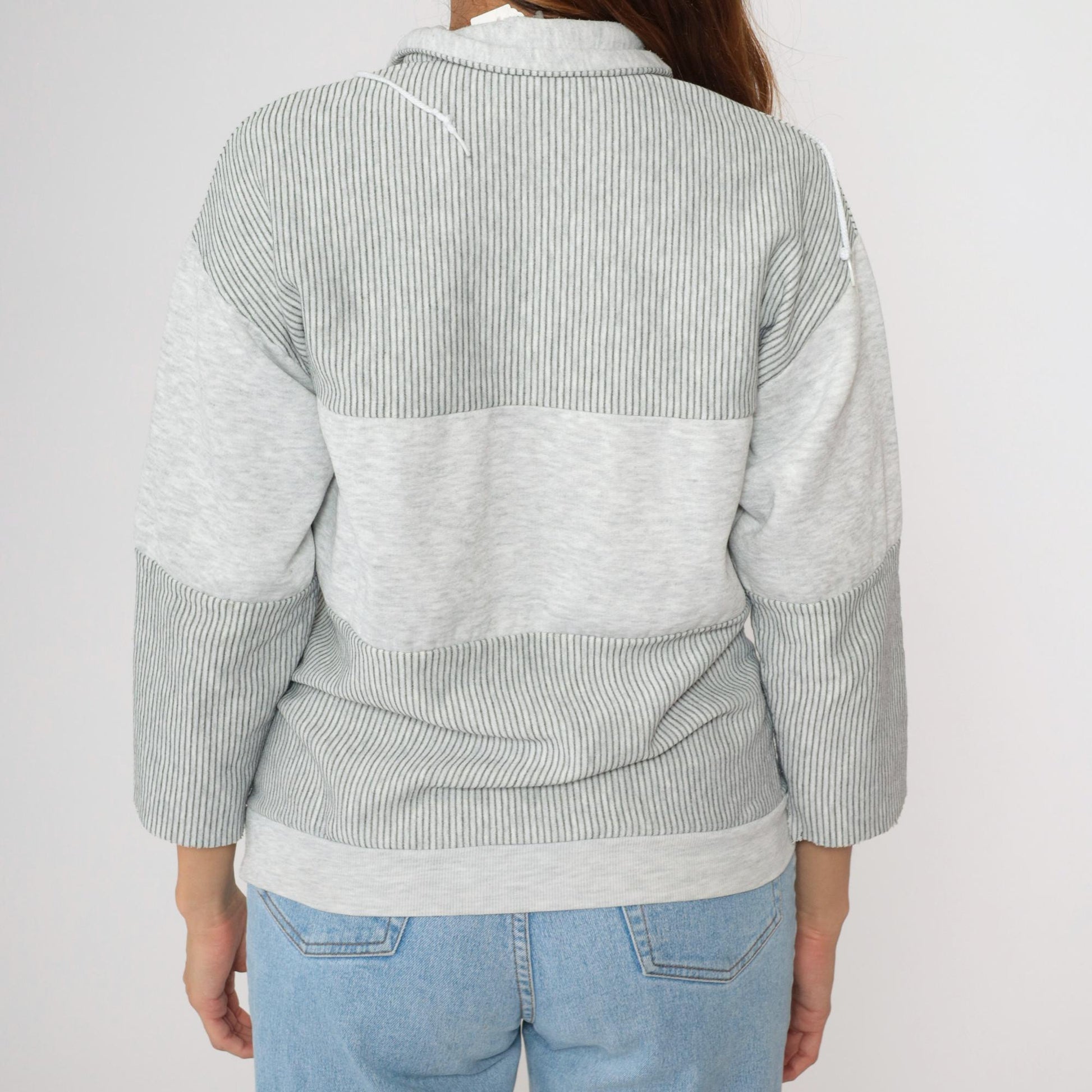 90s Monterey Bay Sweatshirt Grey Striped Quarter Zip Pullover Medium