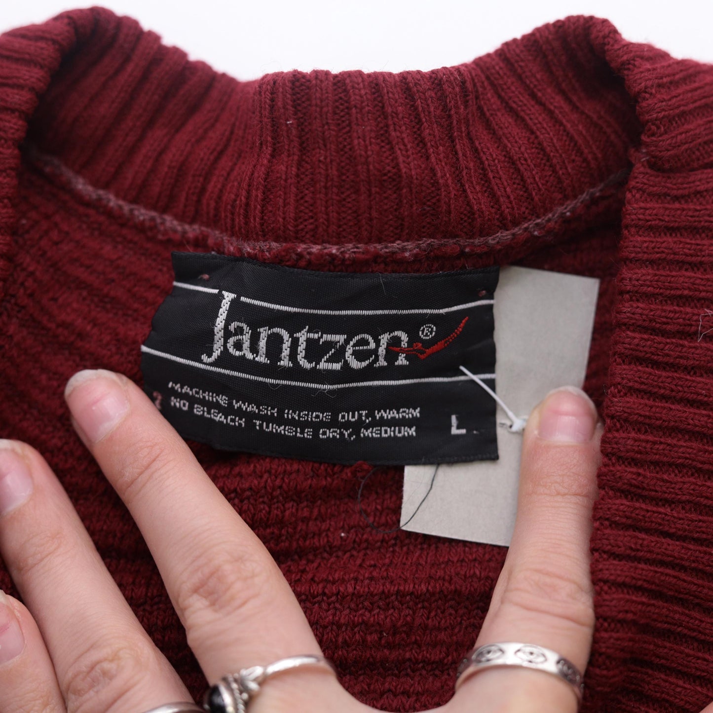 80s Jantzen Loop Knit Sweater Burgundy V-Neck Pullover Medium M