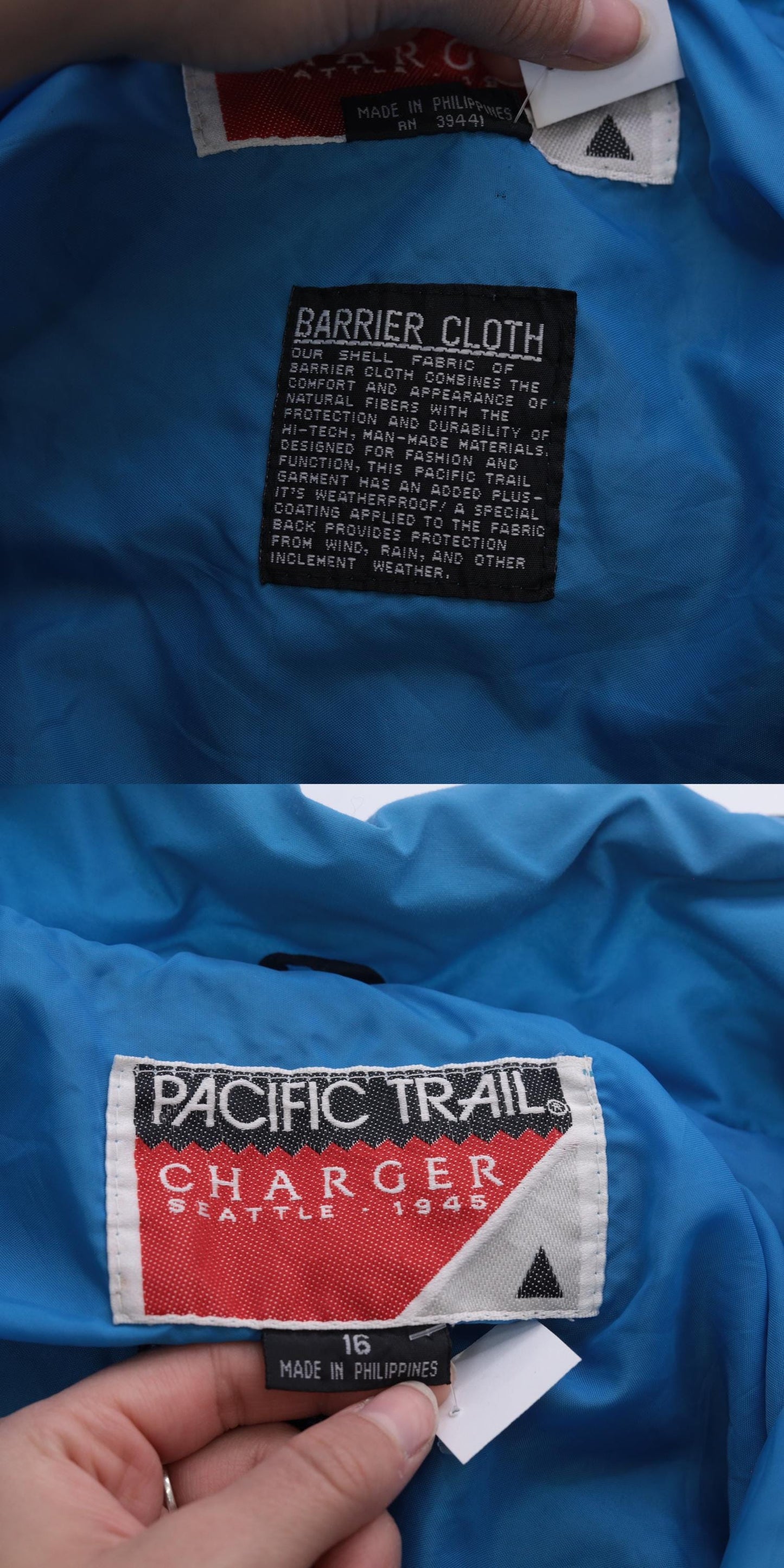 80s Pacific Trail Black Hooded Windbreaker Jacket Blue Trim Extra Small