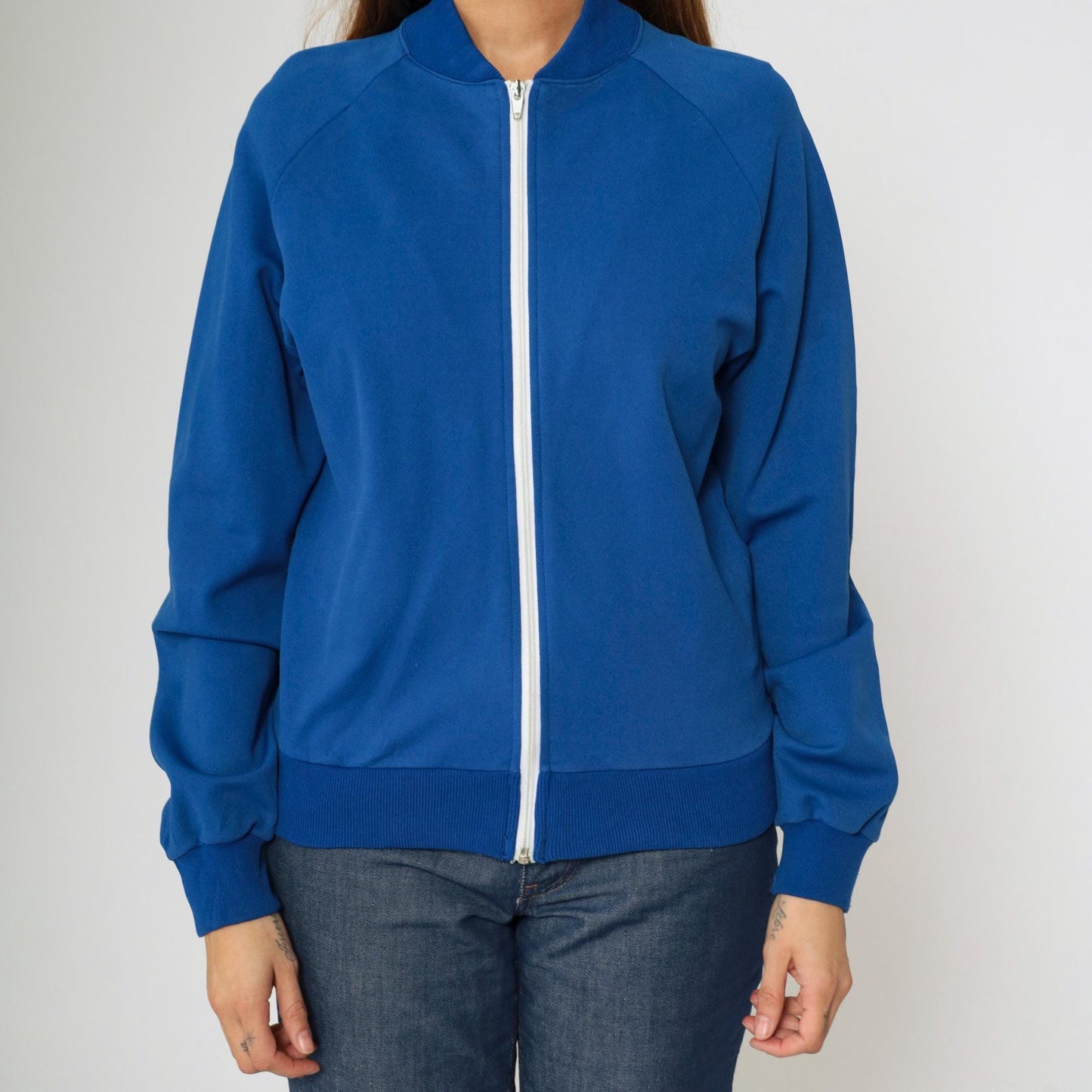 80s Royal Blue Track Jacket Windbreaker Zip Up Raglan Sleeve Extra Small