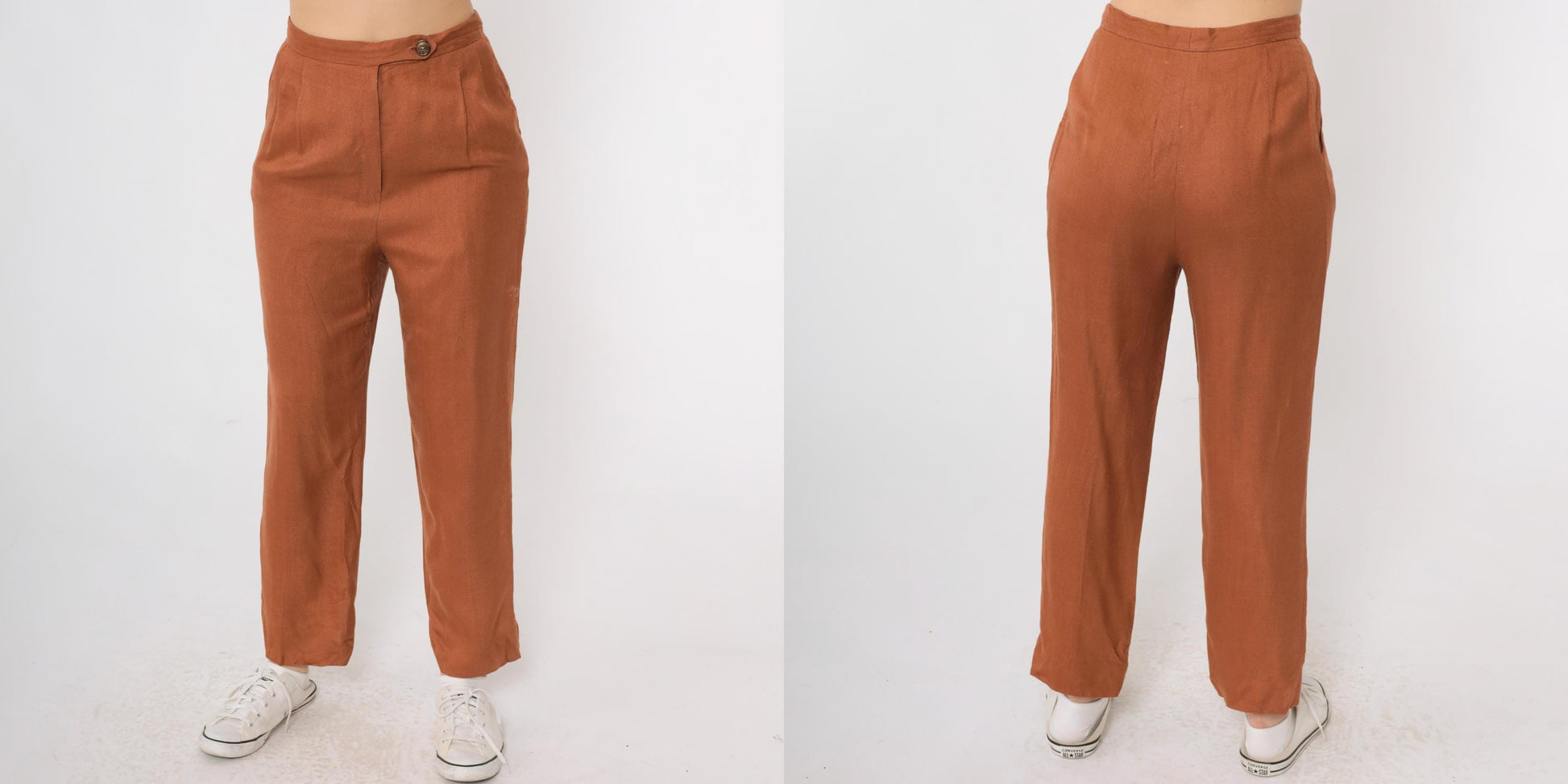 80s Burnt Orange Pleated High-Waist Trousers Straight Leg Small