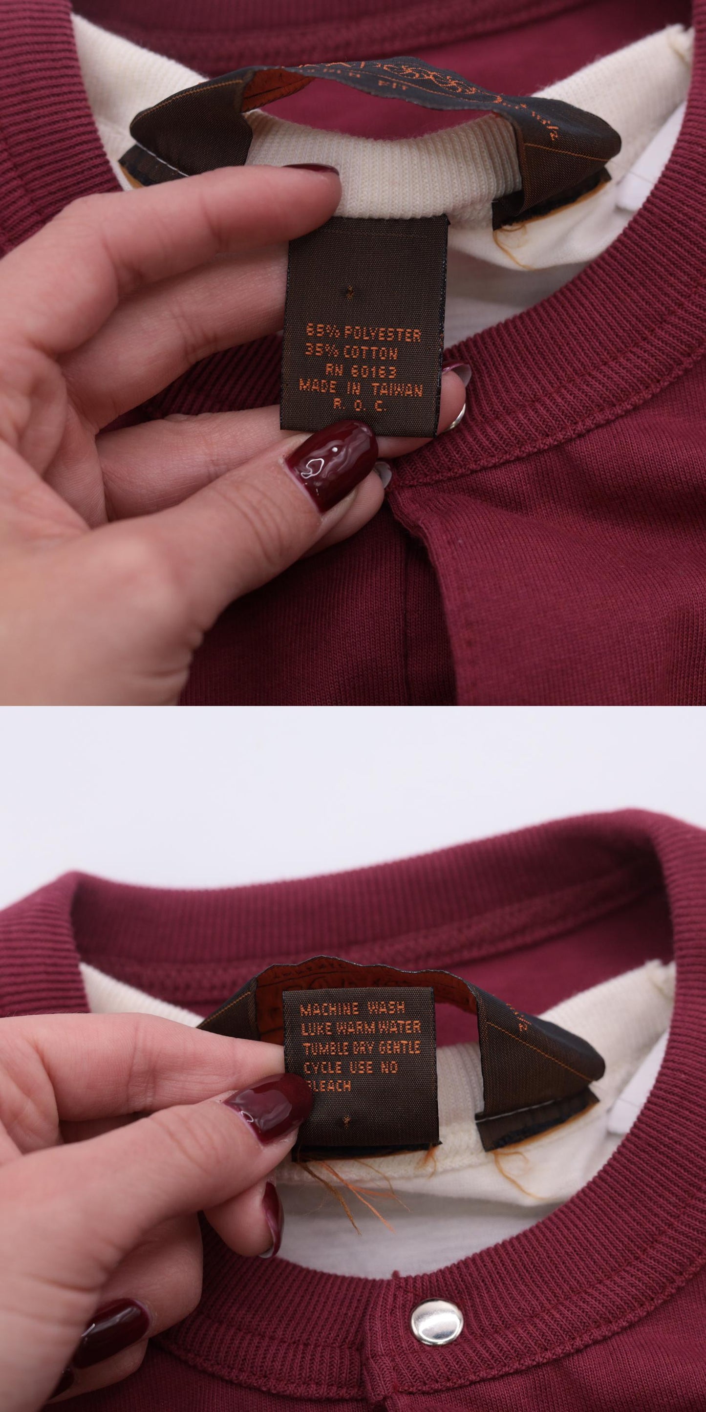 80s Huk-A-Poo Burgundy Cream Snap Neck Sweatshirt Two-Tone Men's Extra Small