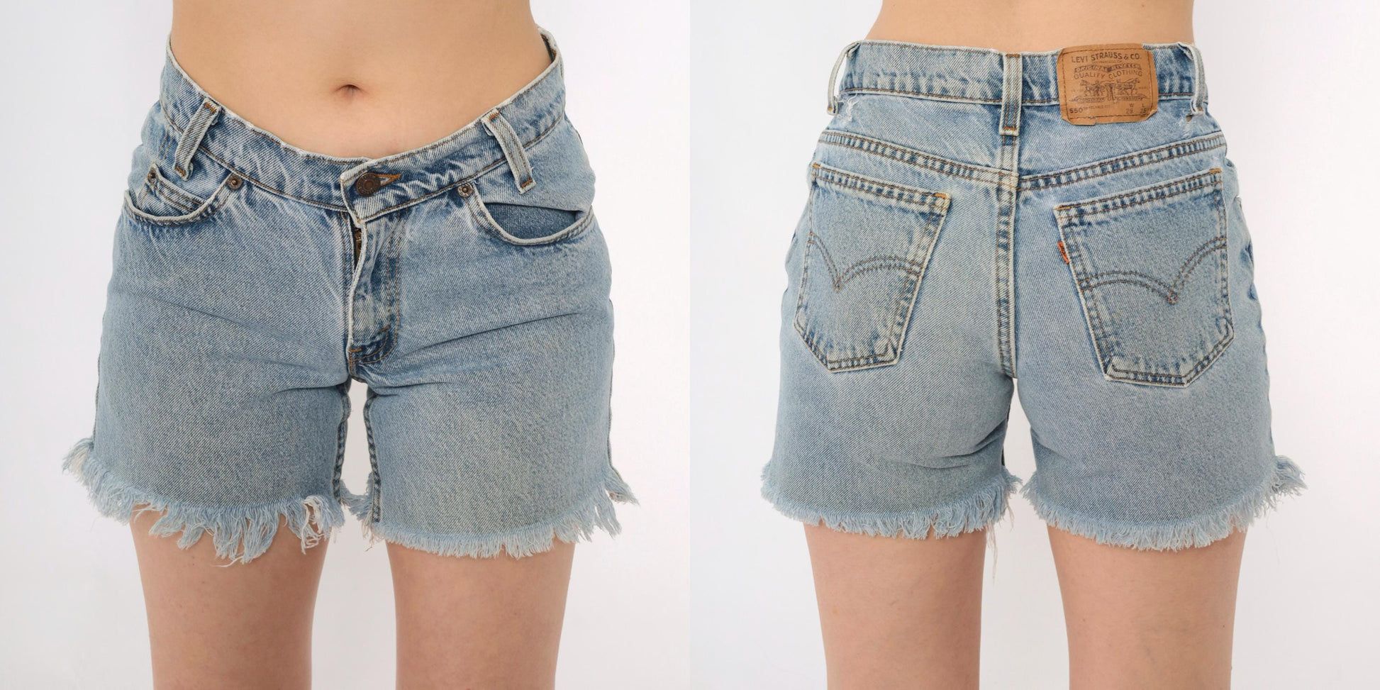 90s Levi's 550 Blue Denim Cutoff Shorts Low Rise Frayed Small