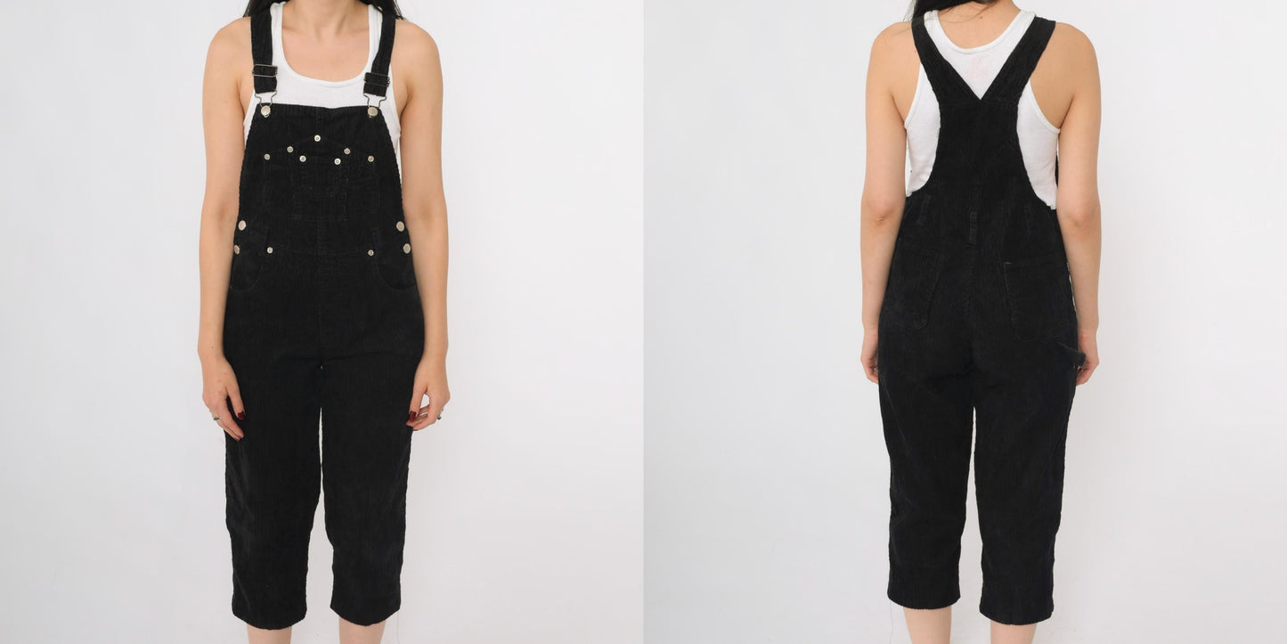 90s Arizona Jean Company Black Corduroy Overalls Cropped Straight Leg Extra Small