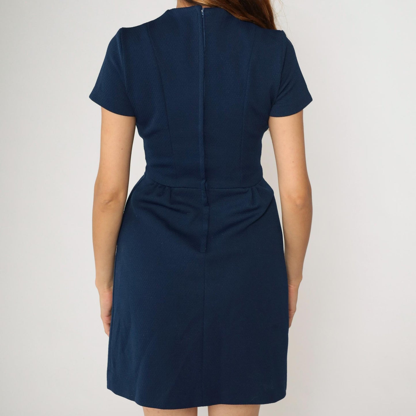 60s Mod Colorblock Mini Dress Navy White Bib Mock Neck Small