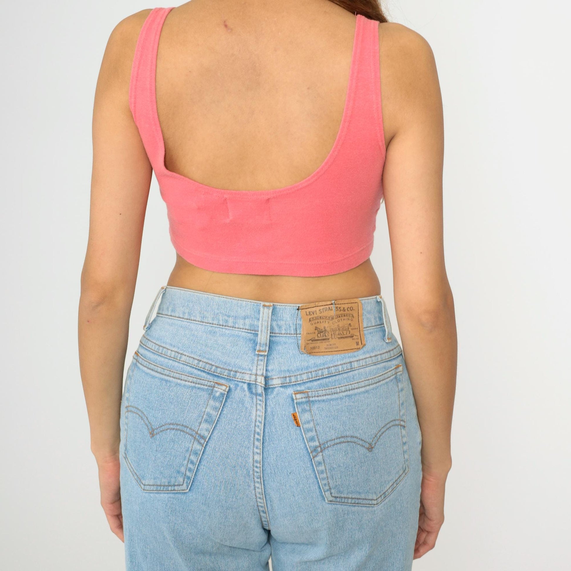 80s Express Pink Crop Tank Top Scoop Neck Bodycon Small