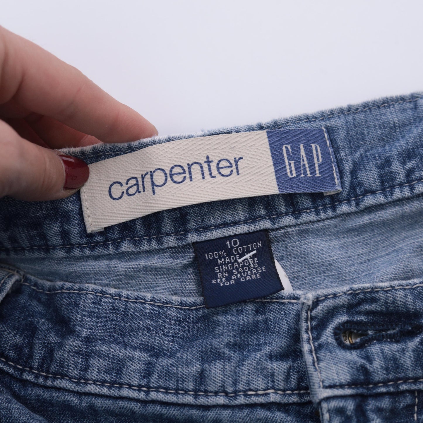 90s Gap Carpenter Denim Shorts High Waisted Hammer Loop Blue Medium
