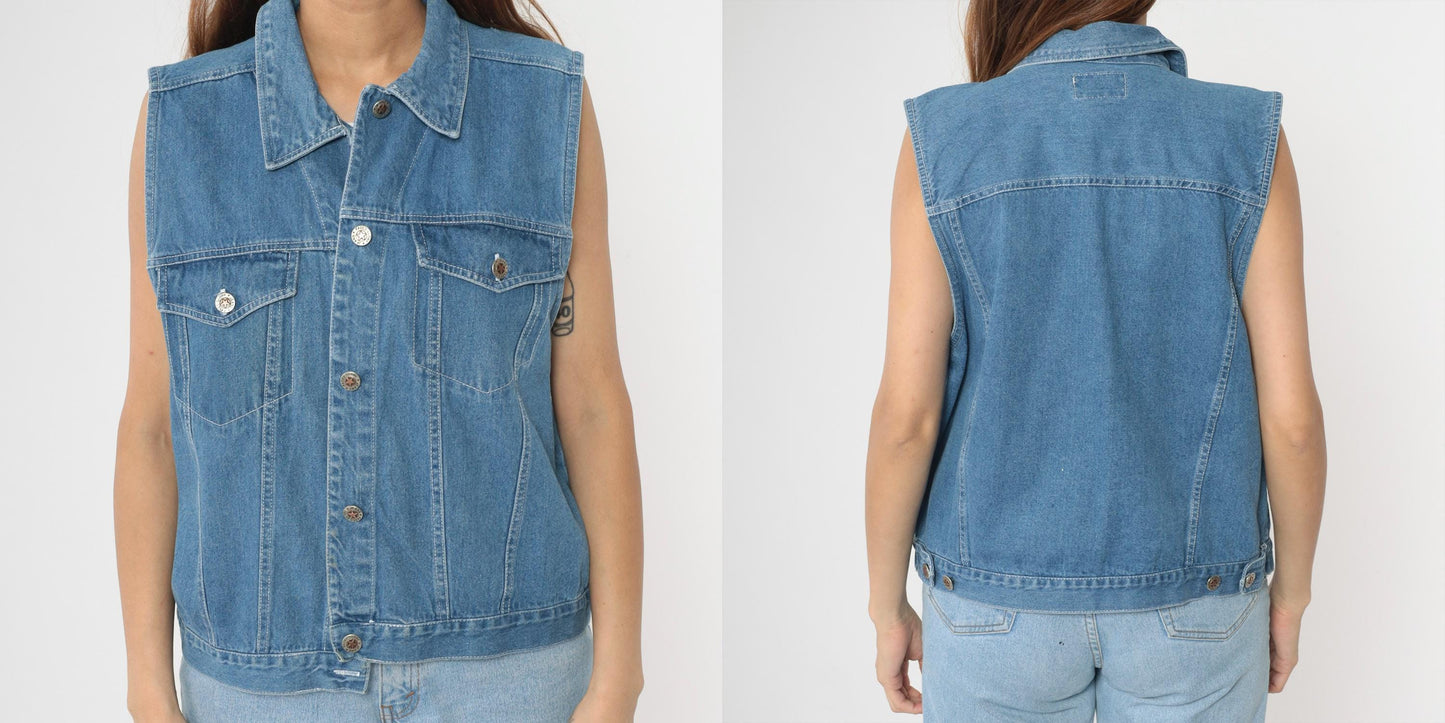 Y2K Faded Glory Denim Vest Blue Button-Up Sleeveless Large L
