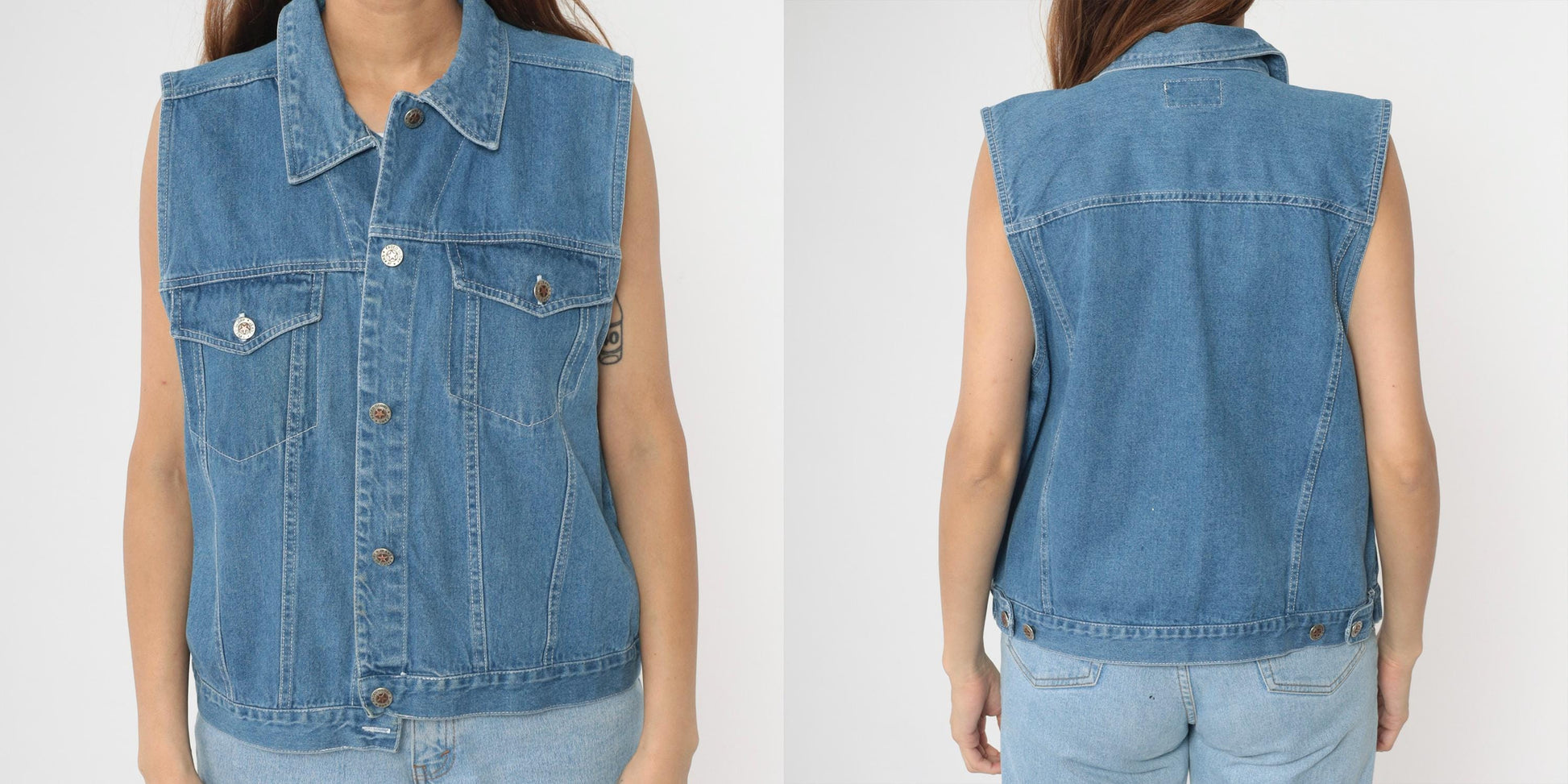 Y2K Faded Glory Denim Vest Blue Button-Up Sleeveless Large L