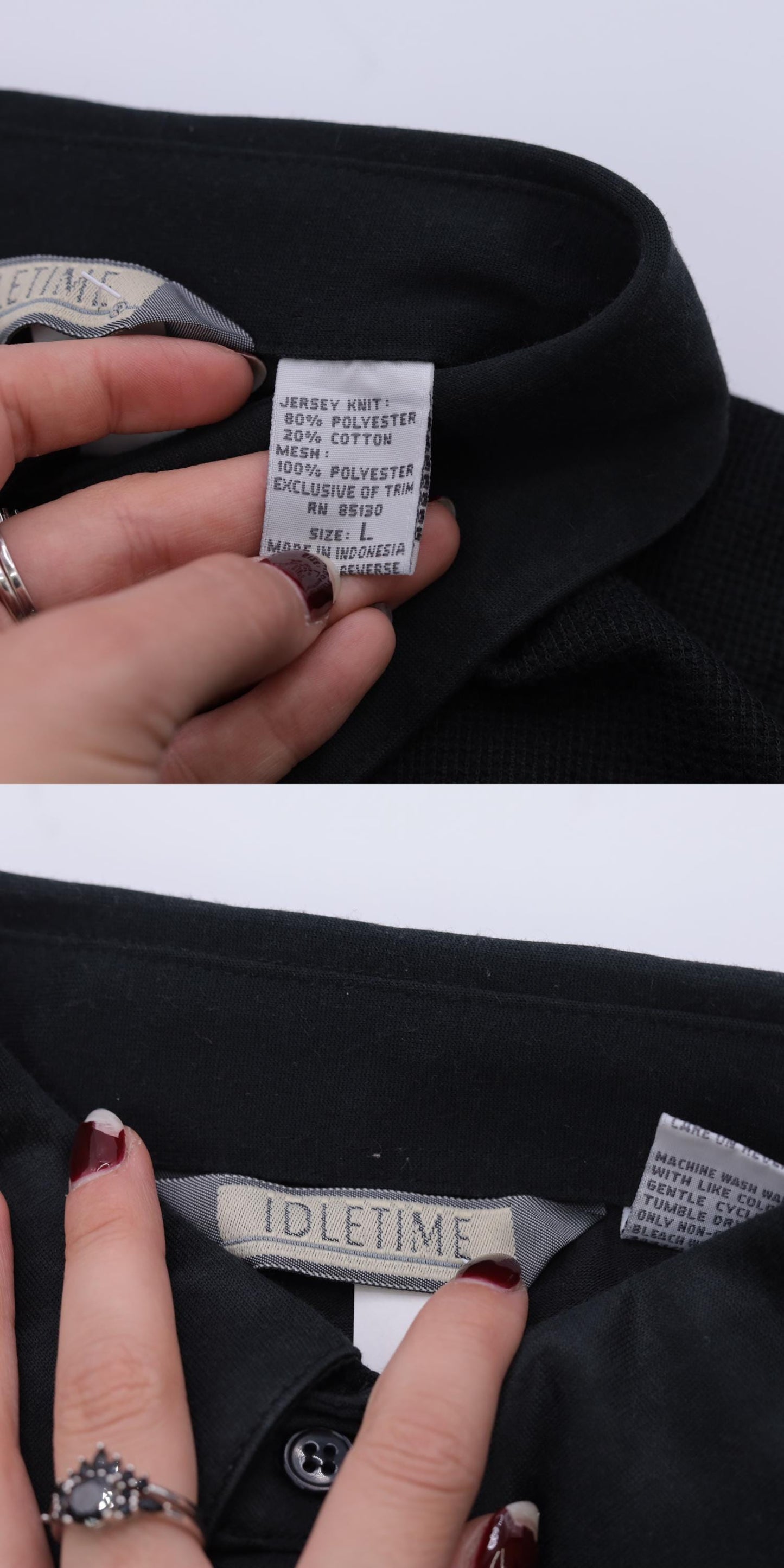 90s Black Polo Shirt Quarter Button Knit Yoke Banded Hem Men's Large L