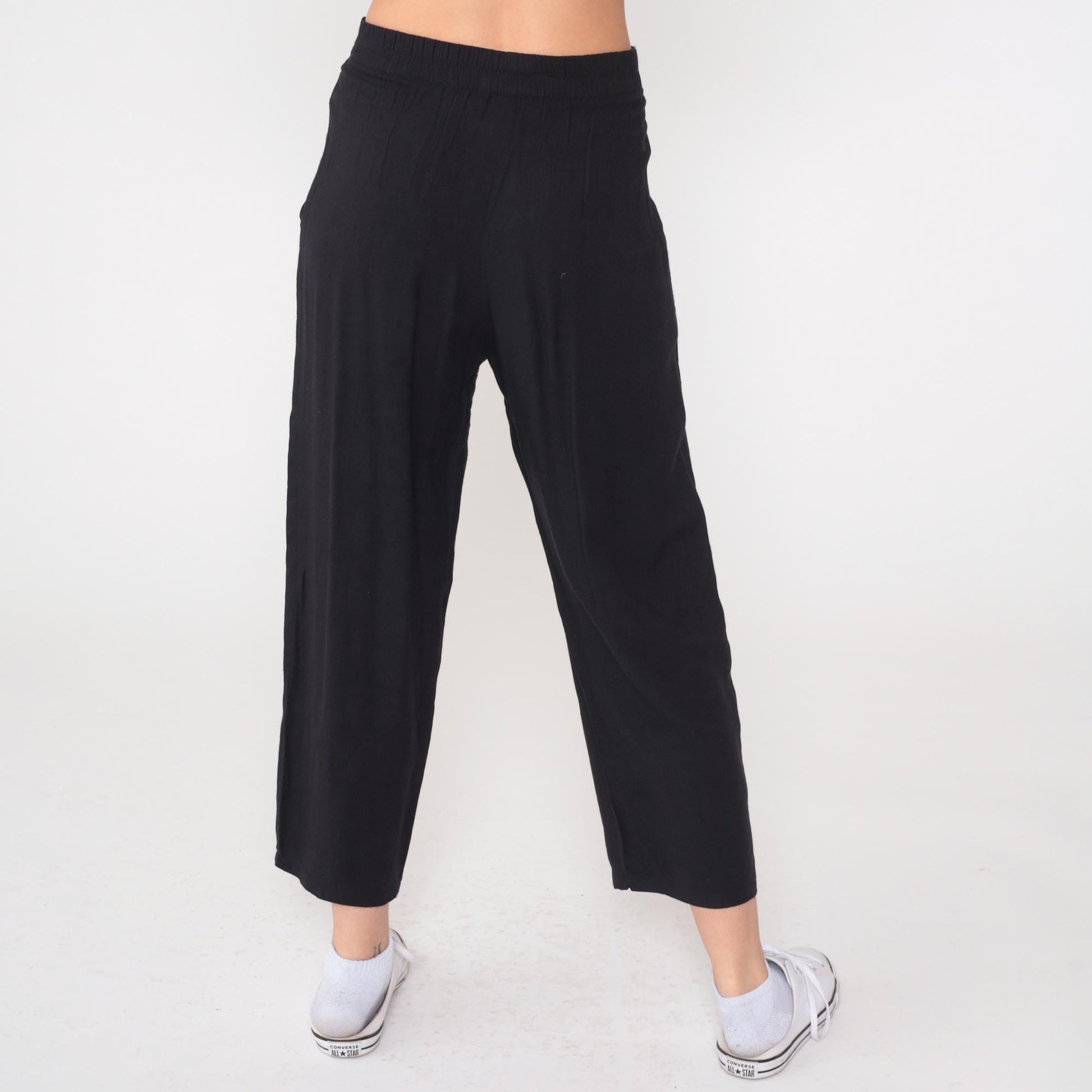 80s New Focus Black Pleated High-Waist Trousers Cropped Ankle XS