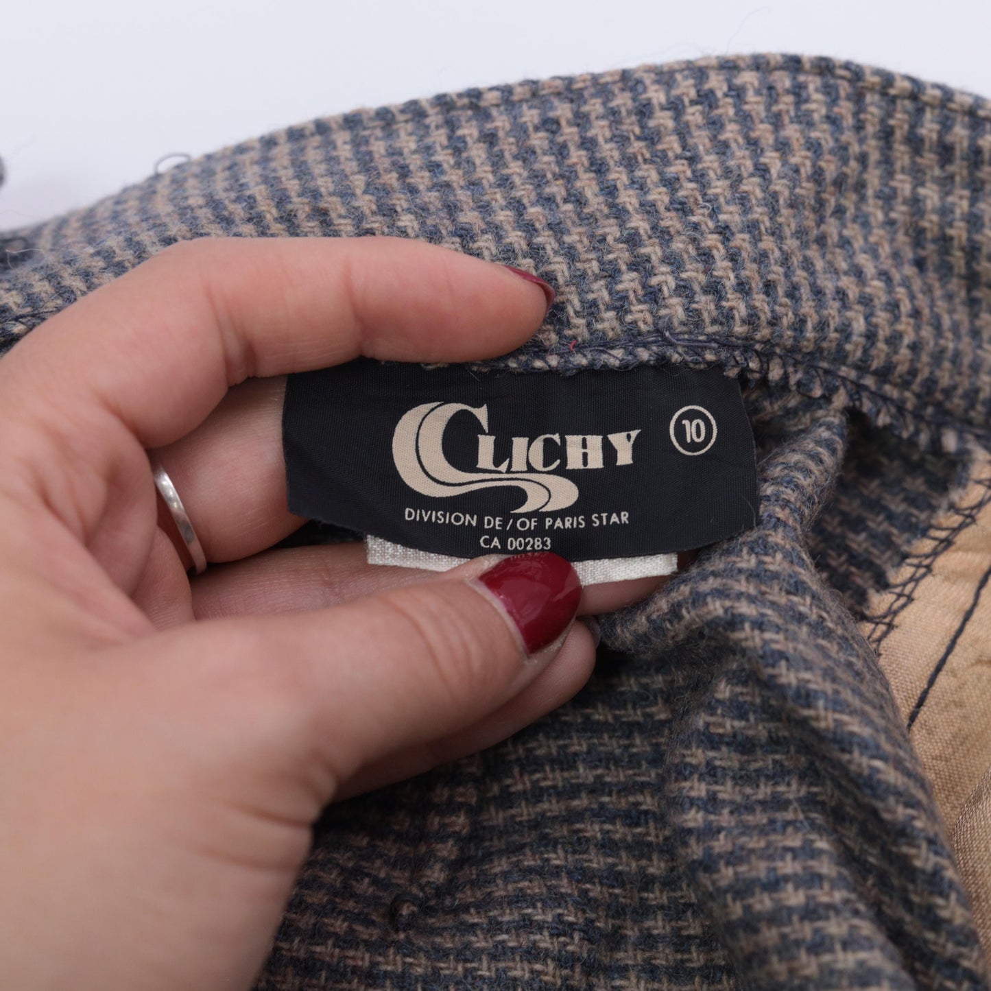 80s Clichy Wool Blend Checkered Midi Skirt Grey High Waisted Pleated Small