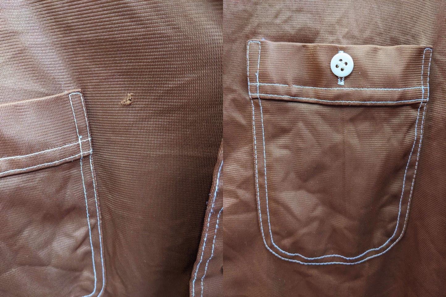 70s Mohawk Brown Dagger Collar Shirt Topstitch Long Sleeve Large