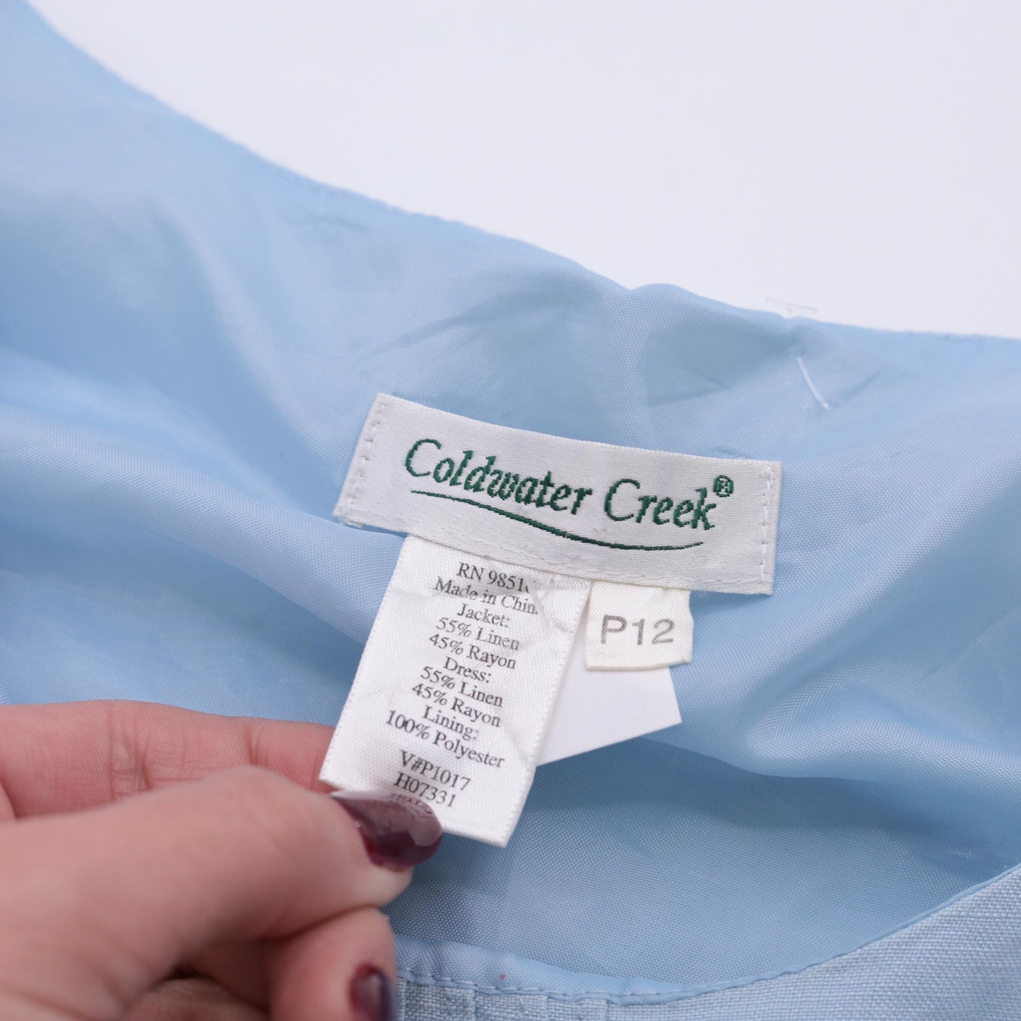Y2K Coldwater Creek Powder Blue Linen Shift Dress Pintuck Ribbon Trim Petite 12
