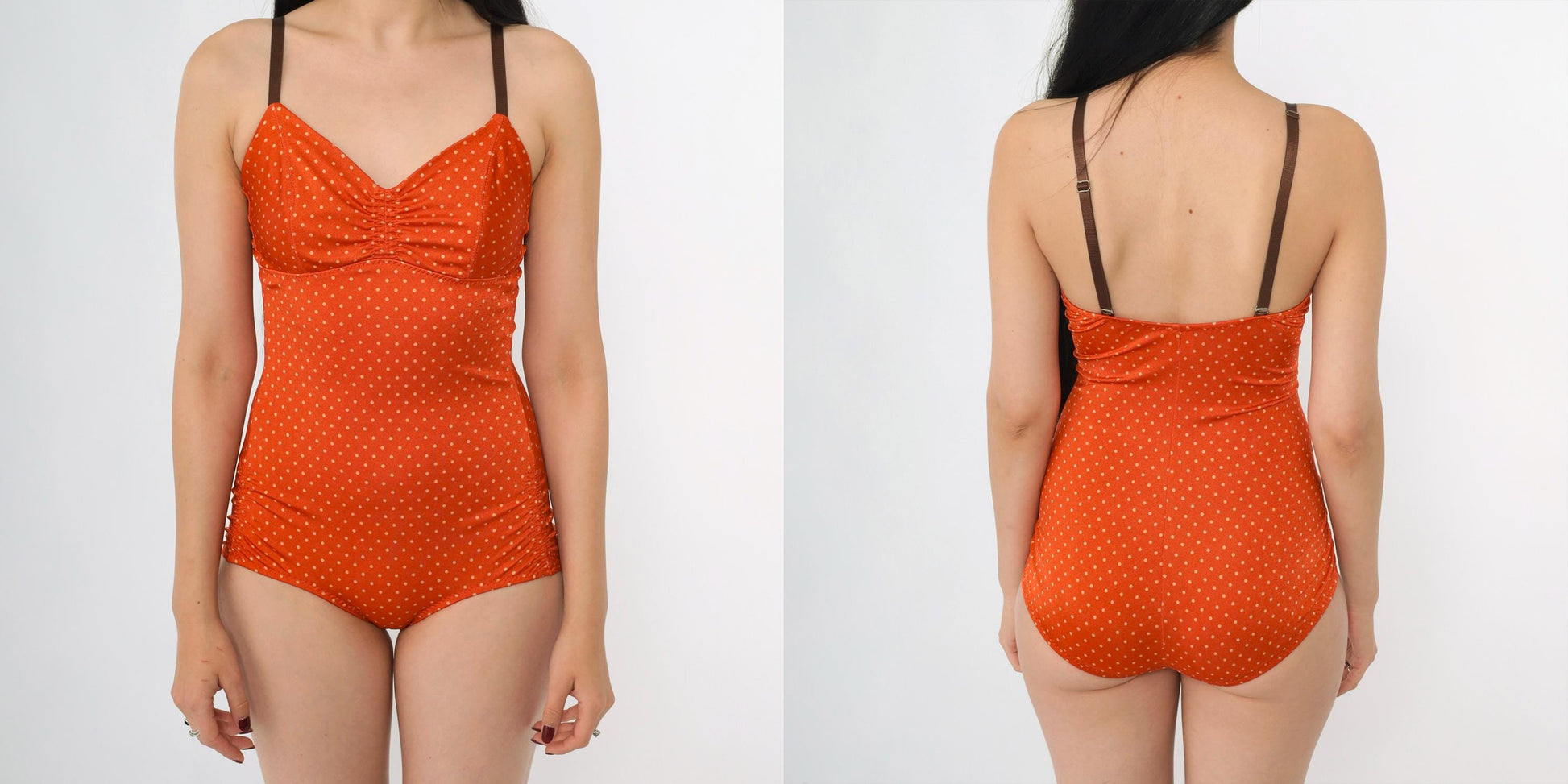 Malia Mills Orange Polka Dot One-Piece Swimsuit Ruched Bust Small 6