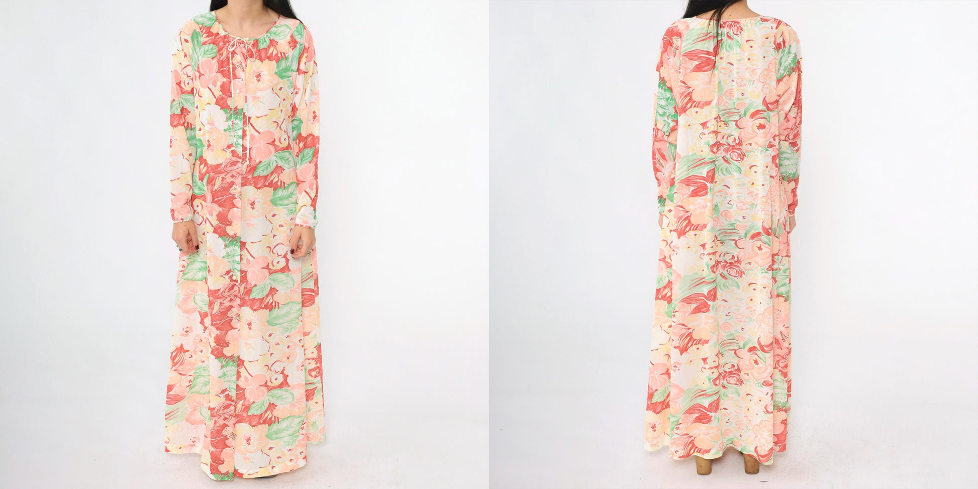 70s Gossard Artemis Floral Maxi Nightgown Long Sleeve Button Front Small S