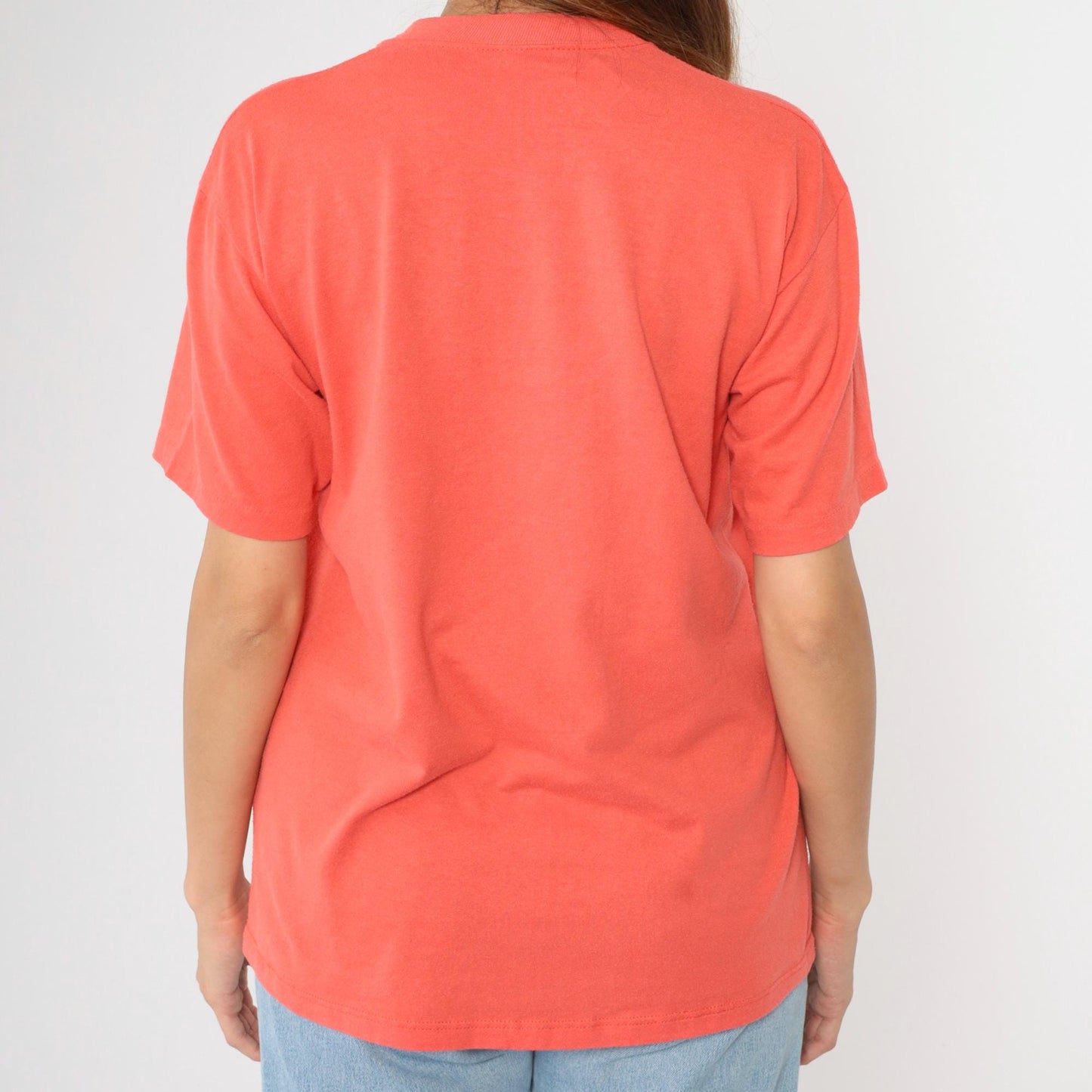 80s Houston Graphic T-Shirt Orange Spellout Velva Sheen Medium