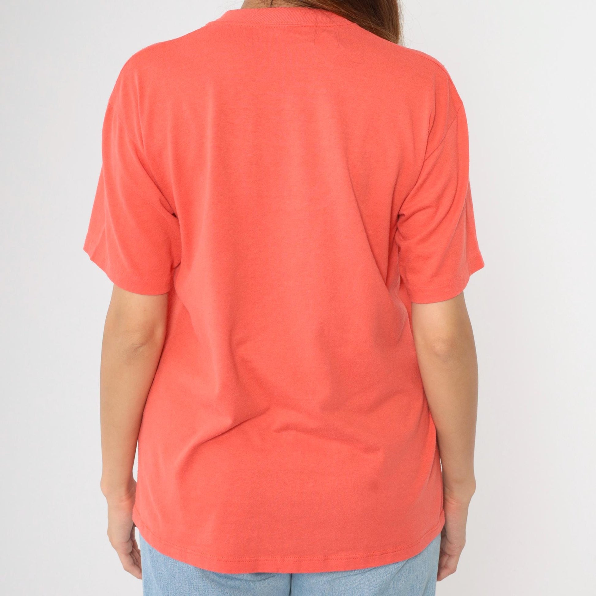 80s Houston Graphic T-Shirt Orange Spellout Velva Sheen Medium