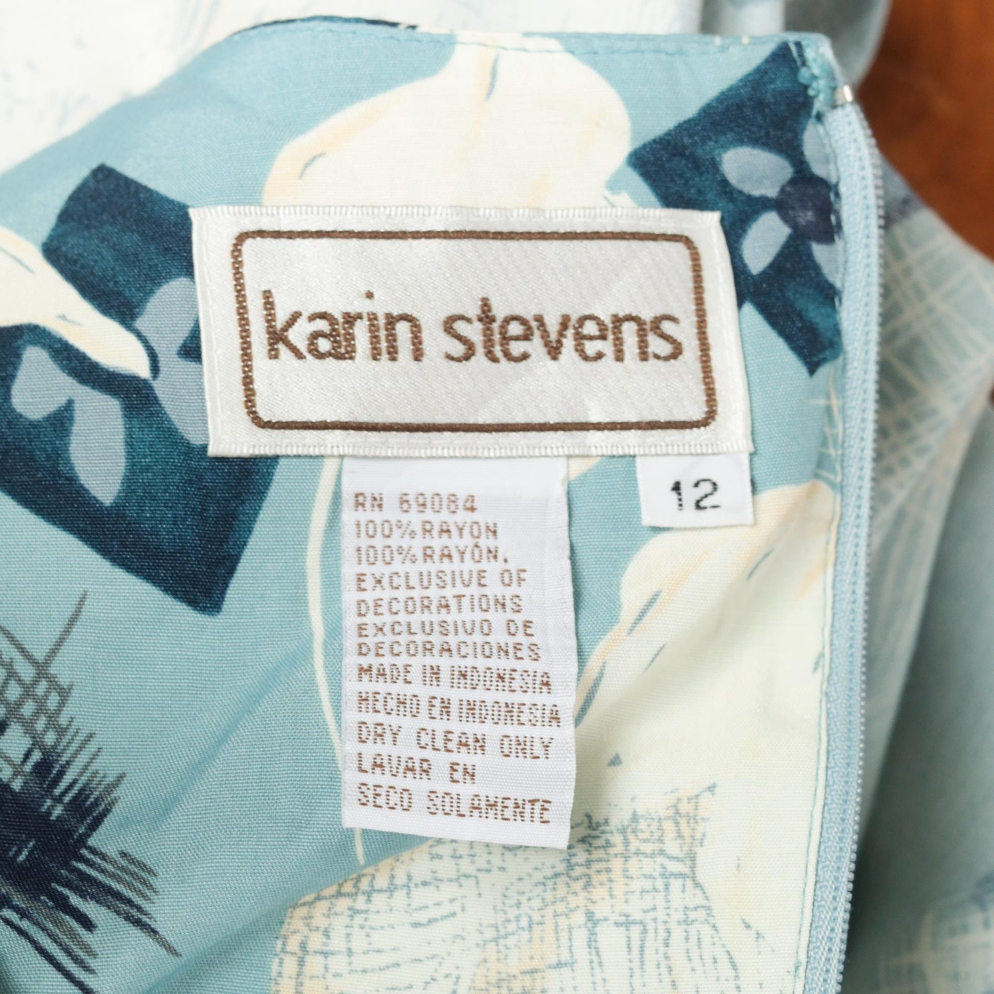 90s Karin Stevens Floral Mini Dress Blue Wrap Tie Rayon Short Sleeve Medium