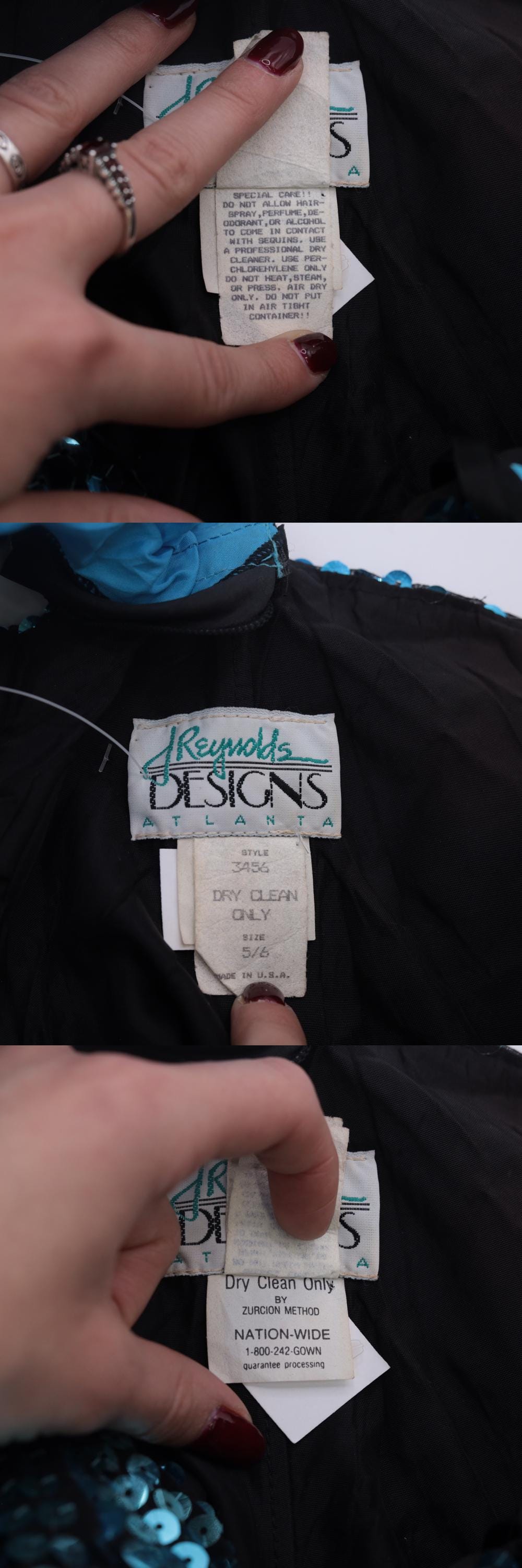 80s J Reynolds Designs Turquoise Sequin Strapless Dress Balloon Skirt Small