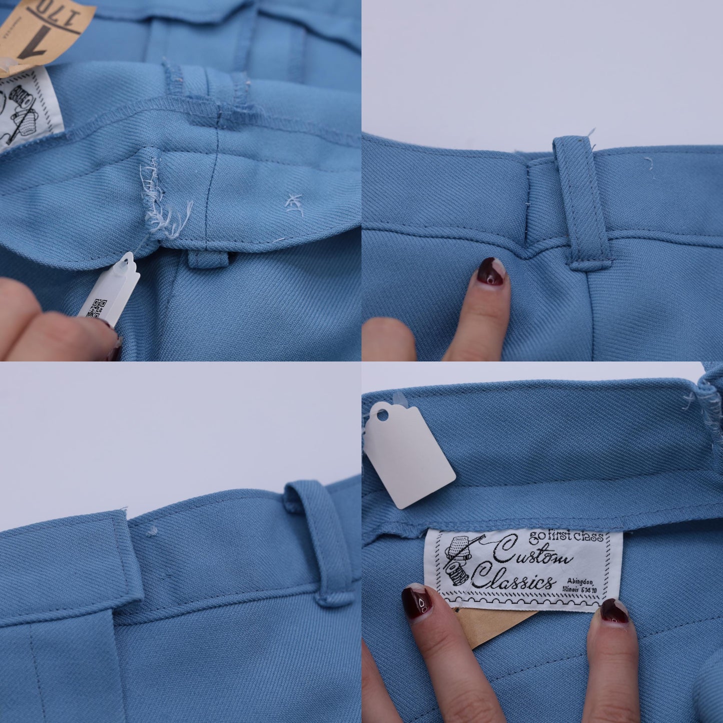 70s Western Straight Leg Trousers Blue High Rise Creased Small