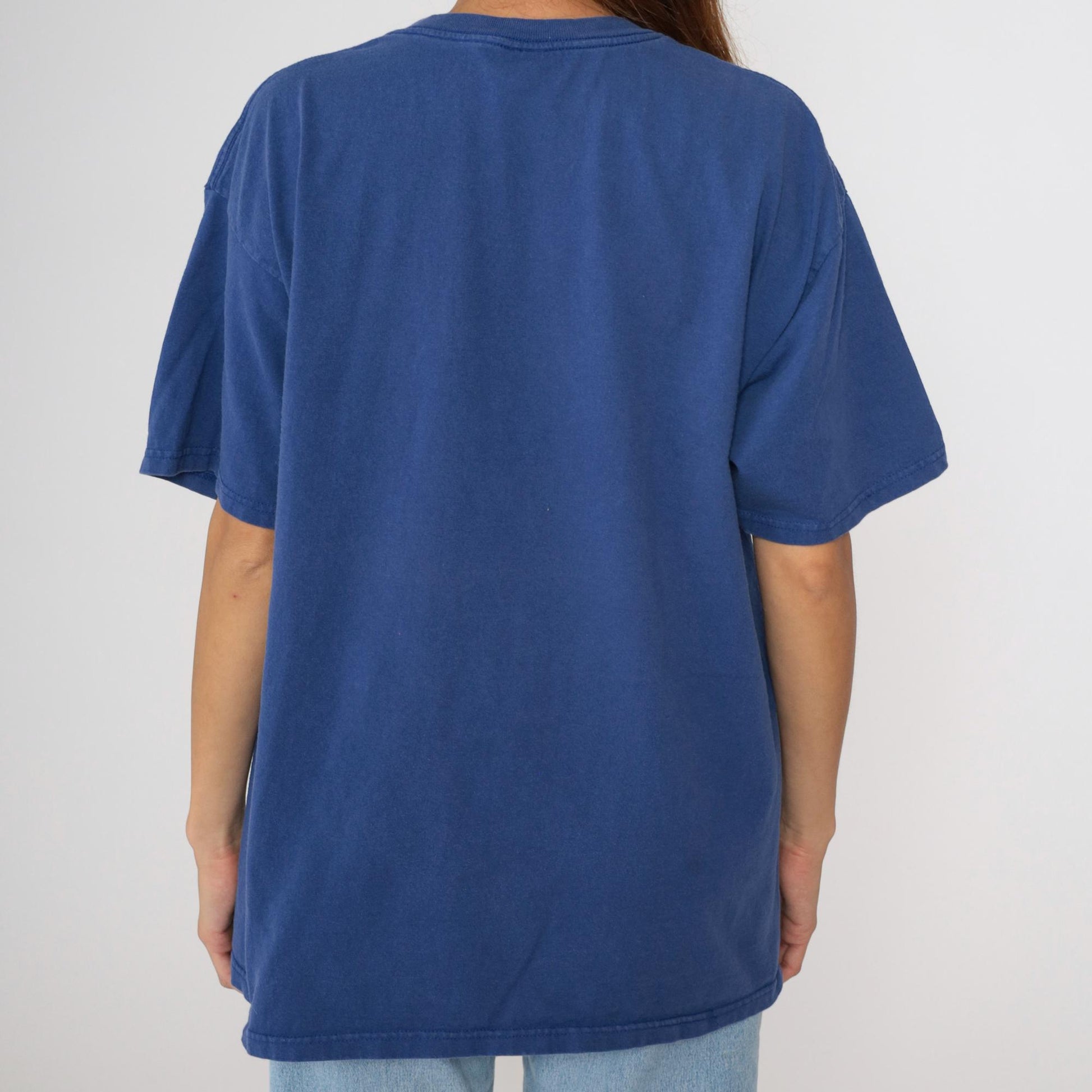 90s Las Vegas Strip Embroidered Graphic T-Shirt Blue Cotton Crewneck Extra Large XL