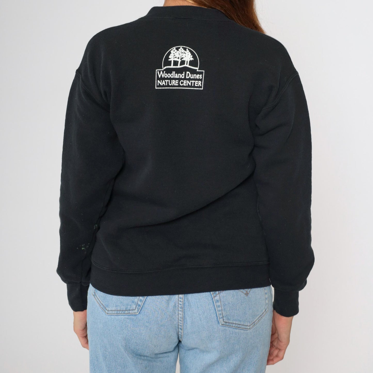 Y2K Woodland Dunes Nature Center Owl Sweatshirt Black Graphic Pullover Small