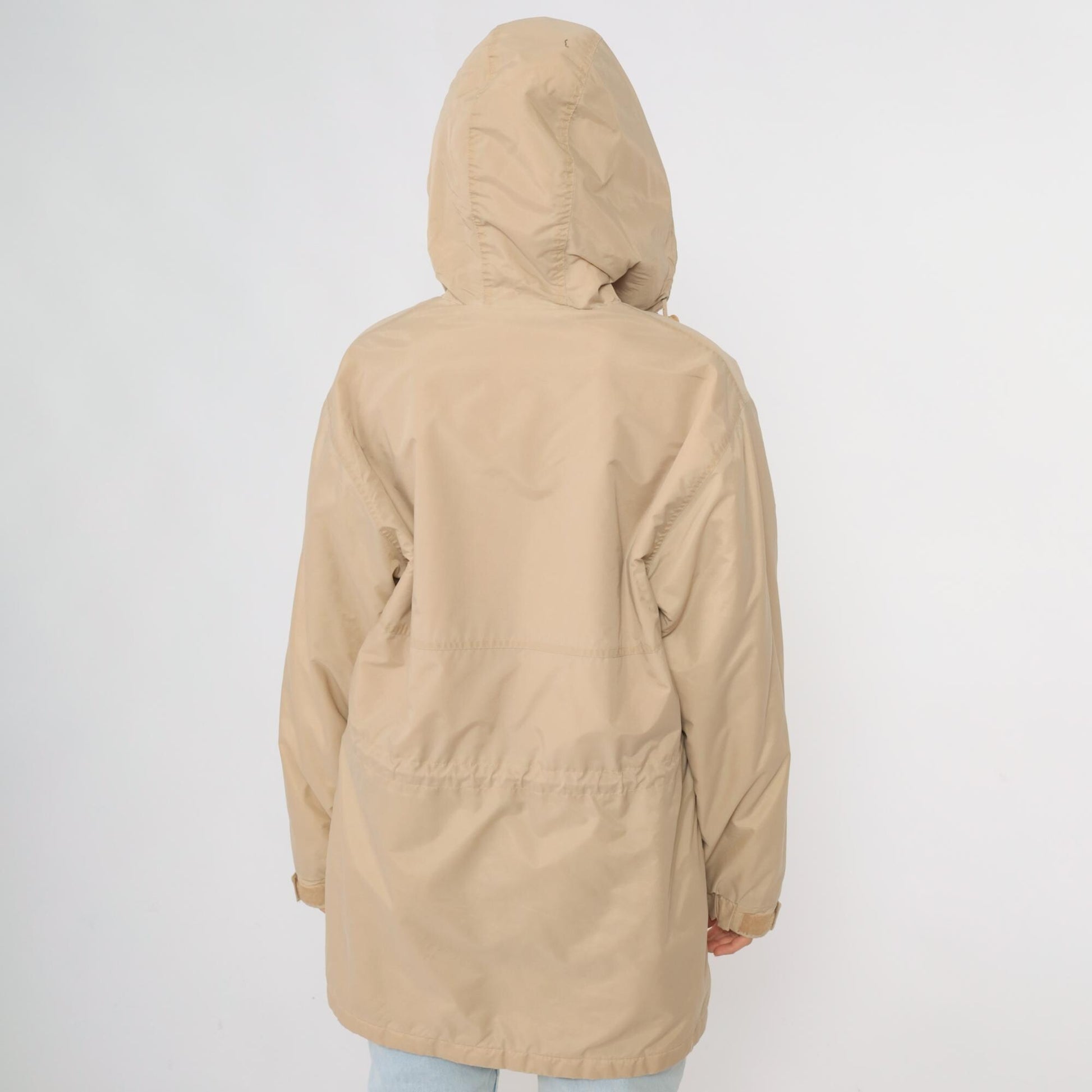 90s Northern Reflections Tan Hooded Windbreaker Floral Embroidered Fleece Lined Small