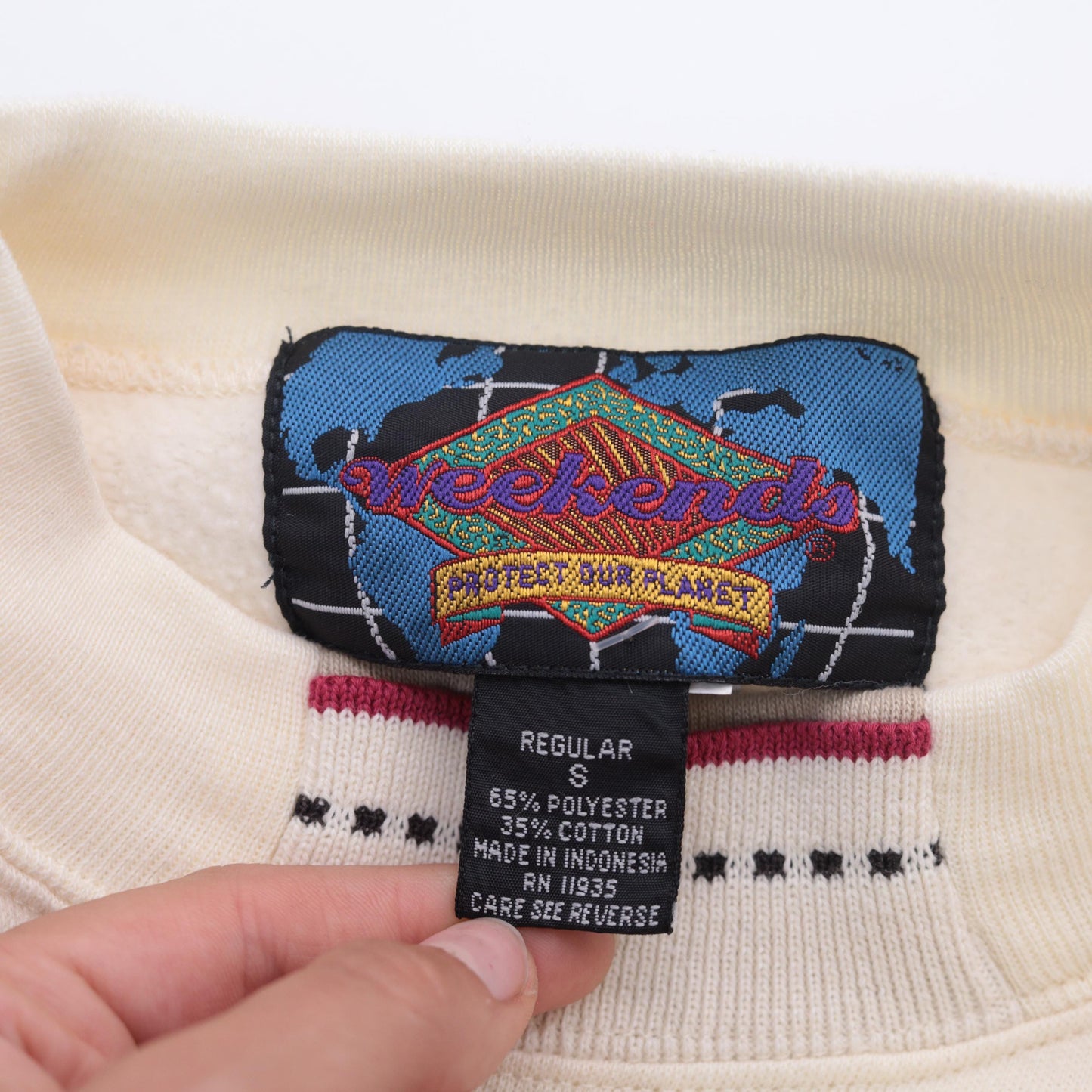 90s Cream Adventure Weekends Patch Crewneck Sweatshirt Small