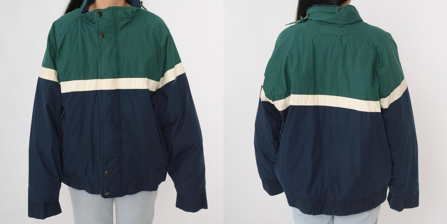 90s Dash Lifes Adventures Colorblock Puffer Jacket Green Navy Medium