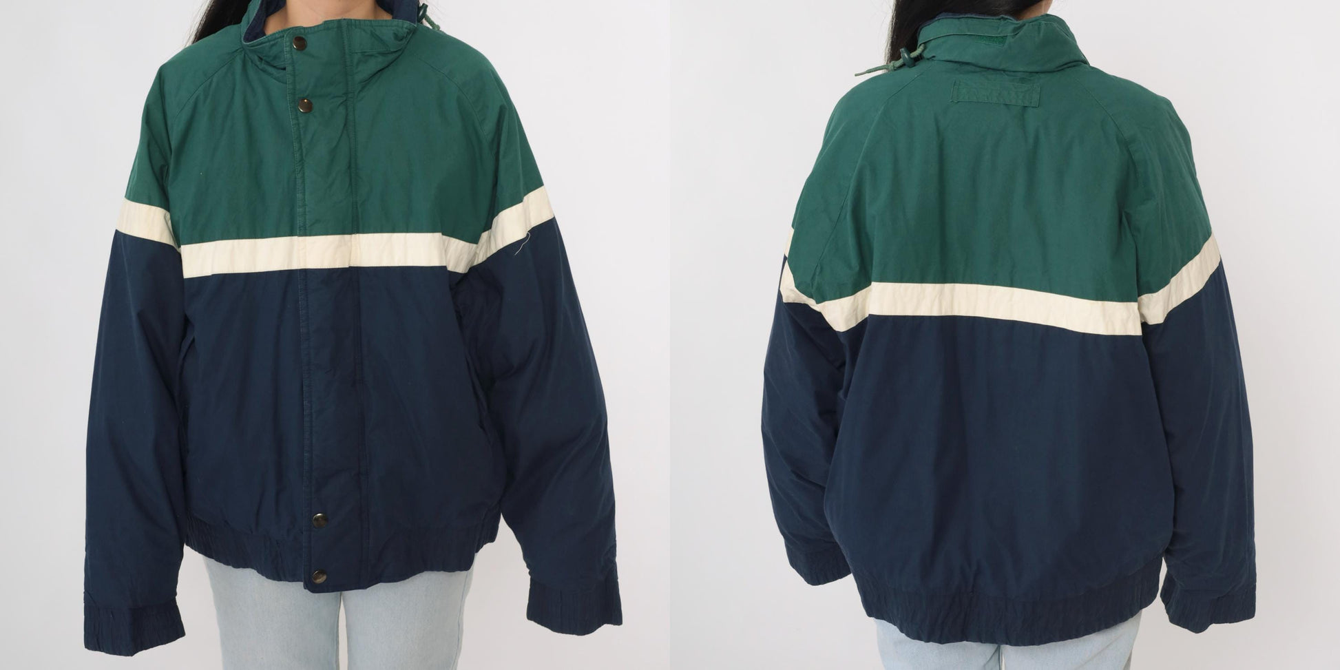 90s Dash Lifes Adventures Colorblock Puffer Jacket Green Navy Medium