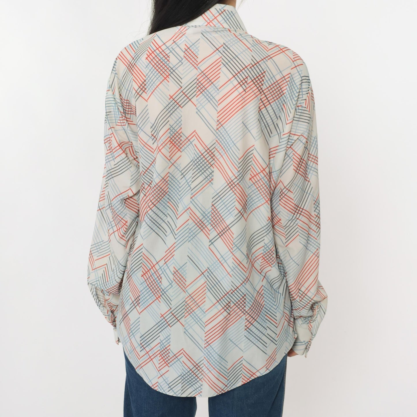 70s Sears Checkered Button-Up Shirt White Dagger Collar Long Sleeve Men's Medium M