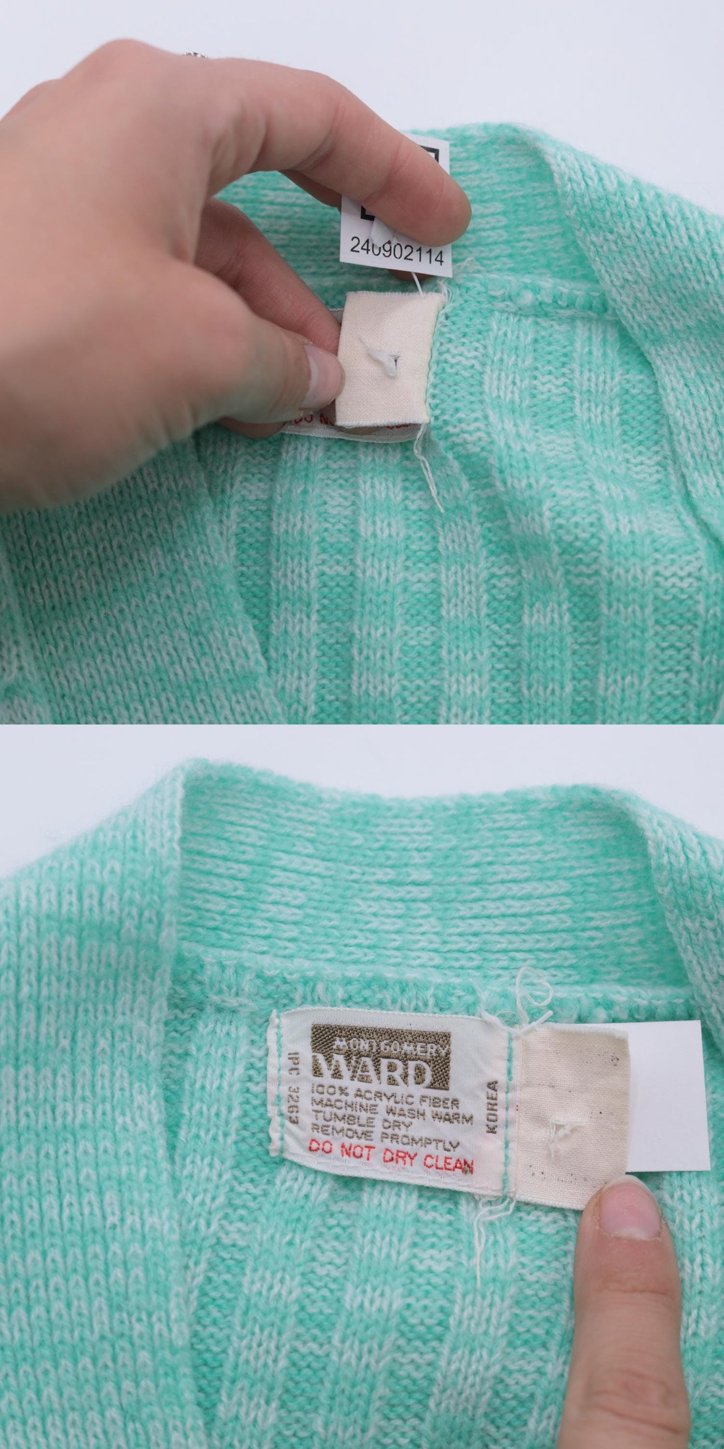 70s Space Dye Cardigan Mint Green White V-Neck Button-Up Knit Small S