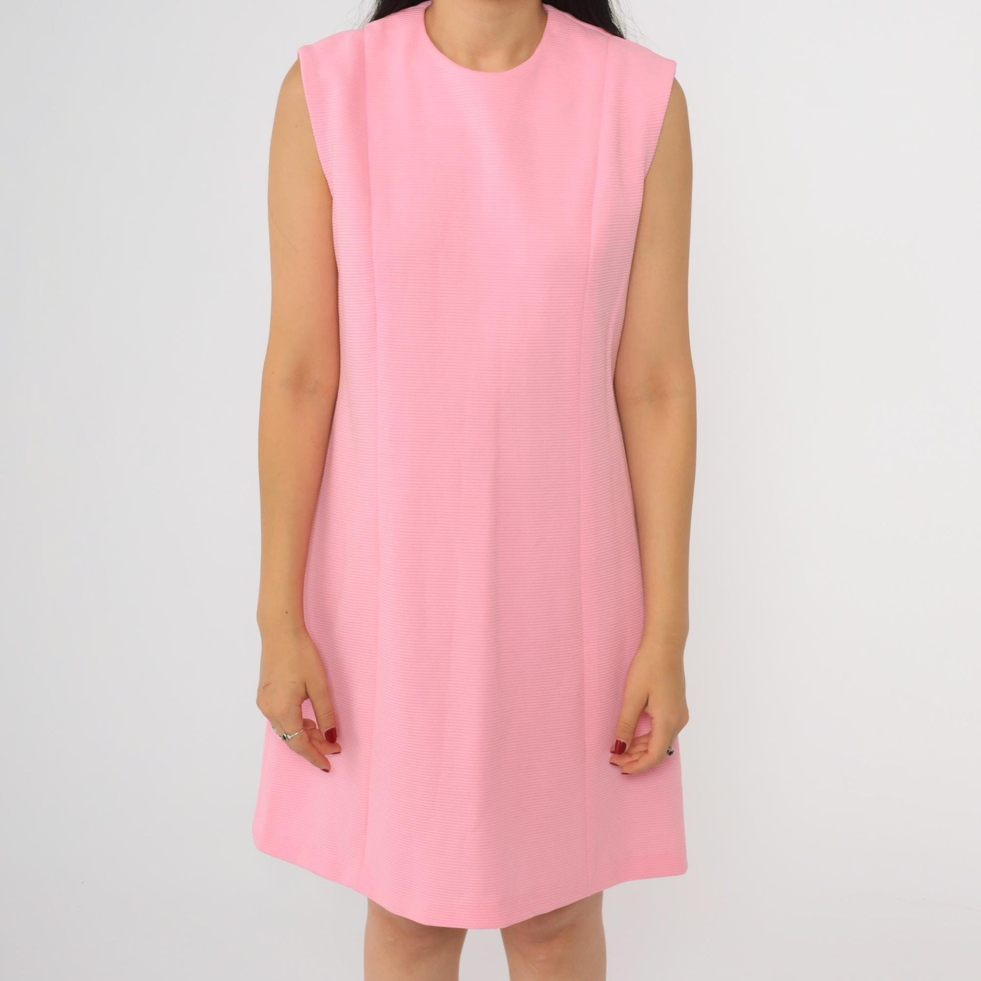 60s Pink Mod A-Line Mini Dress Sleeveless Shift Small