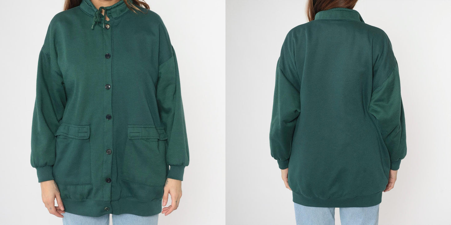 90s Gottschalks Green Cargo Pocket Sweatshirt Jacket Button Front Large L