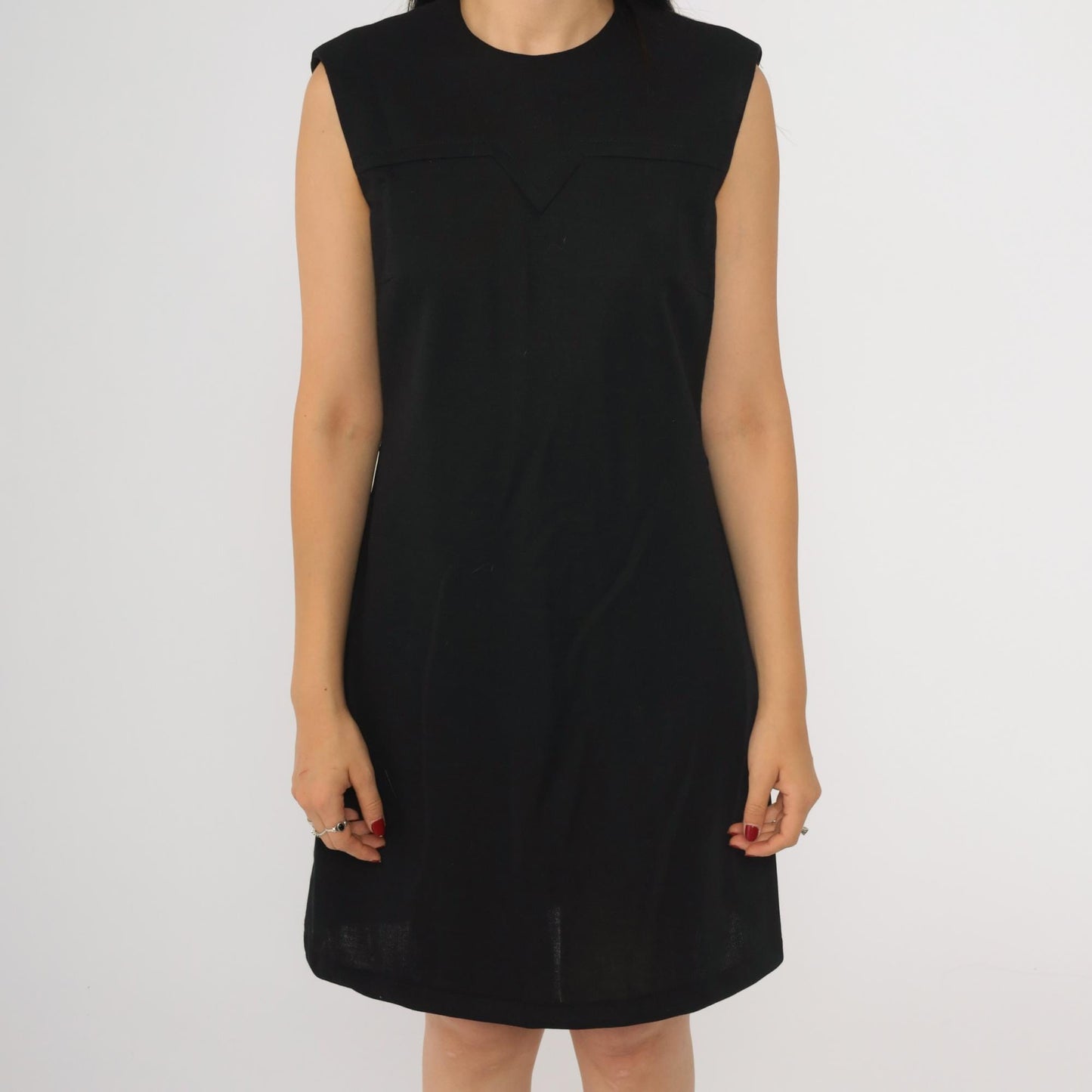 70s Bleeker Street Black Wool Blend Sleeveless Shift Mini Dress Small
