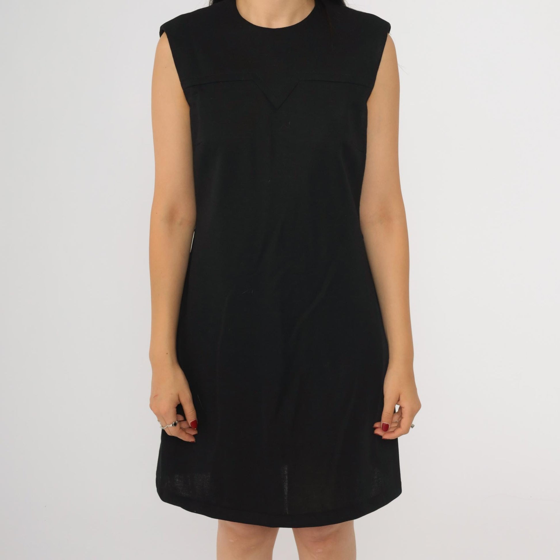70s Bleeker Street Black Wool Blend Sleeveless Shift Mini Dress Small