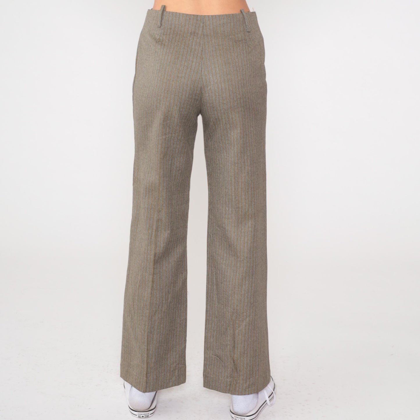 70s Grey Herringbone Pinstriped High-Rise Flare Pants Small