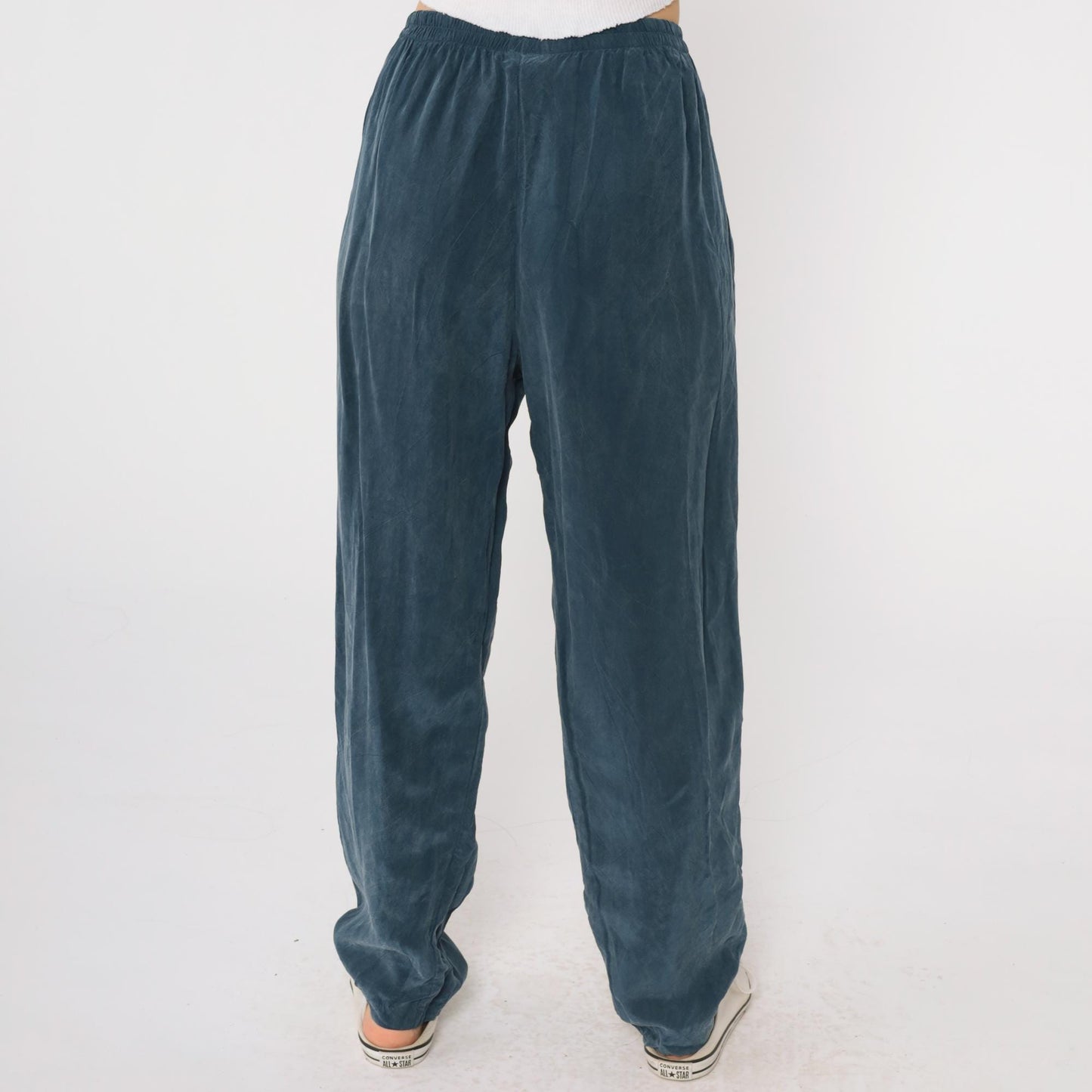 90s Nina Piccalino Blue Rayon High-Waist Tapered Trousers Medium 8