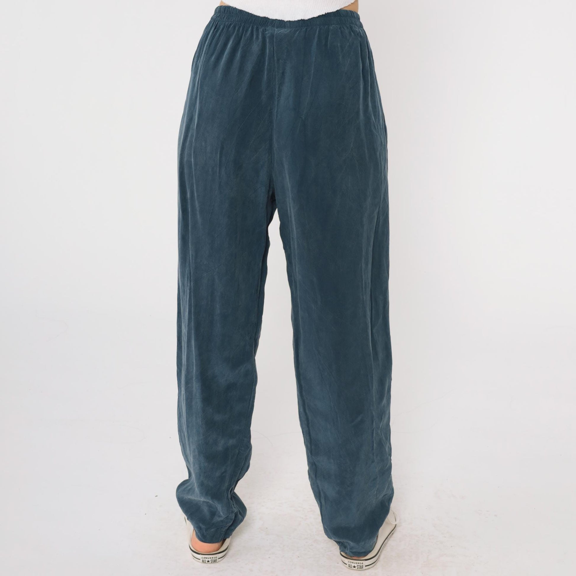 90s Nina Piccalino Blue Rayon High-Waist Tapered Trousers Medium 8