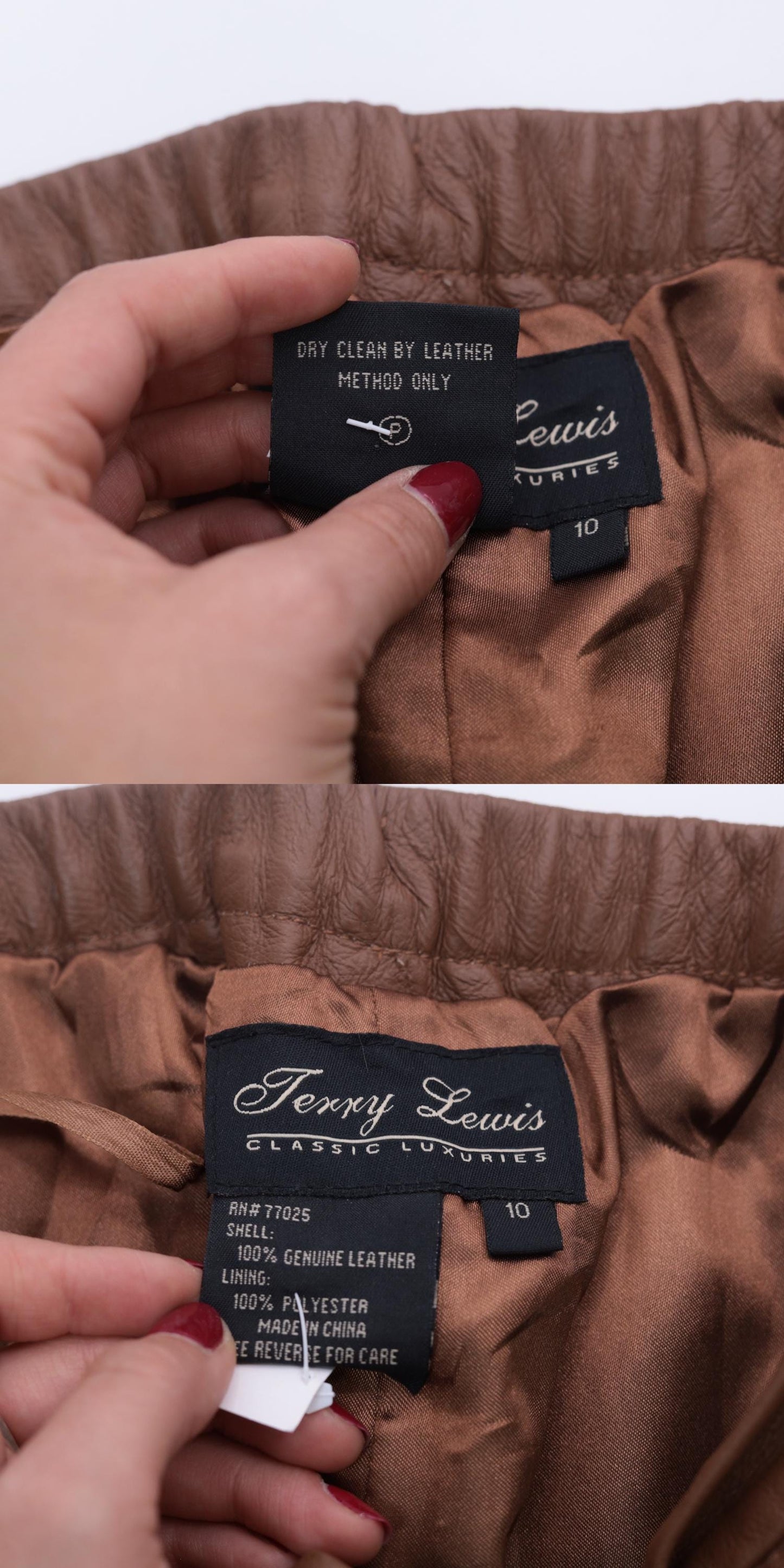 90s Terry Lewis Brown Leather Pants High Waist Straight Leg Medium