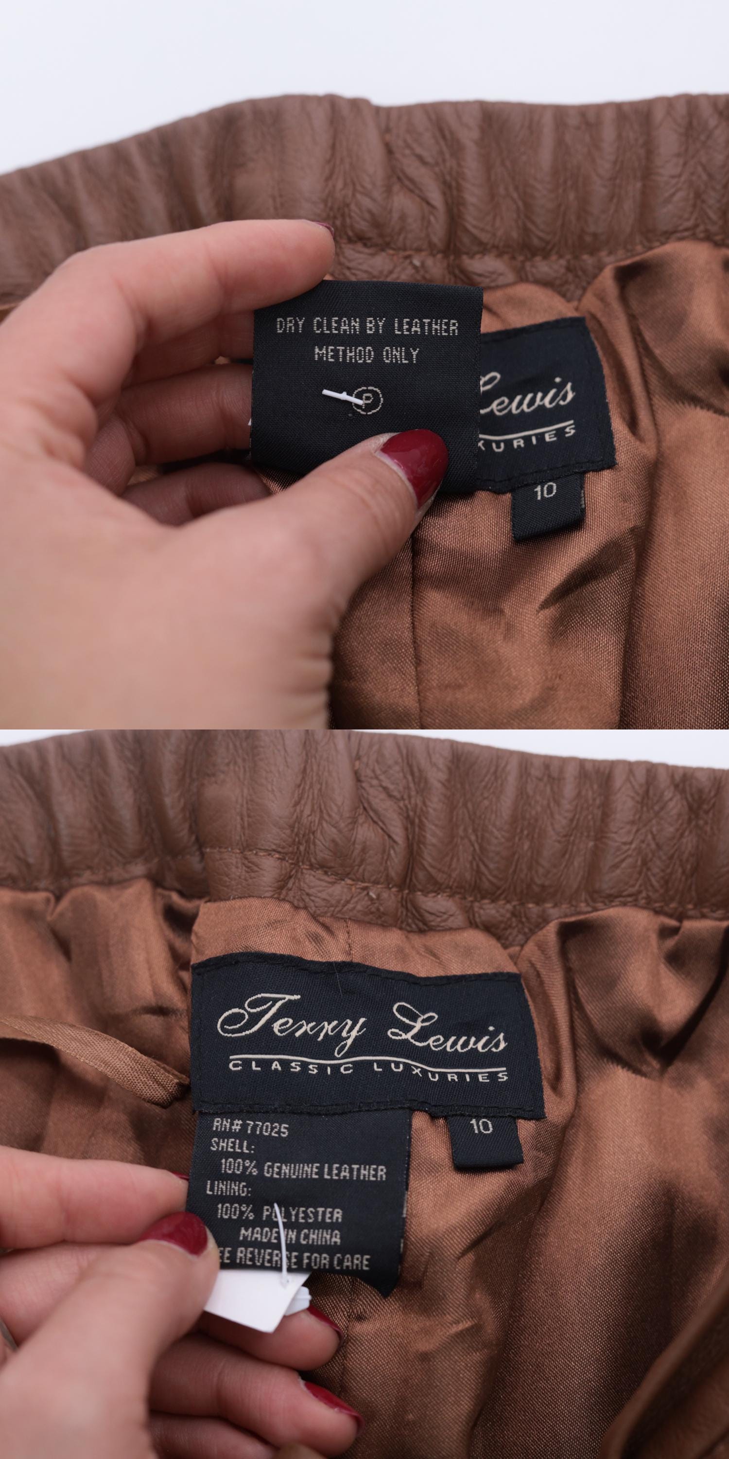 90s Terry Lewis Brown Leather Pants High Waist Straight Leg Medium