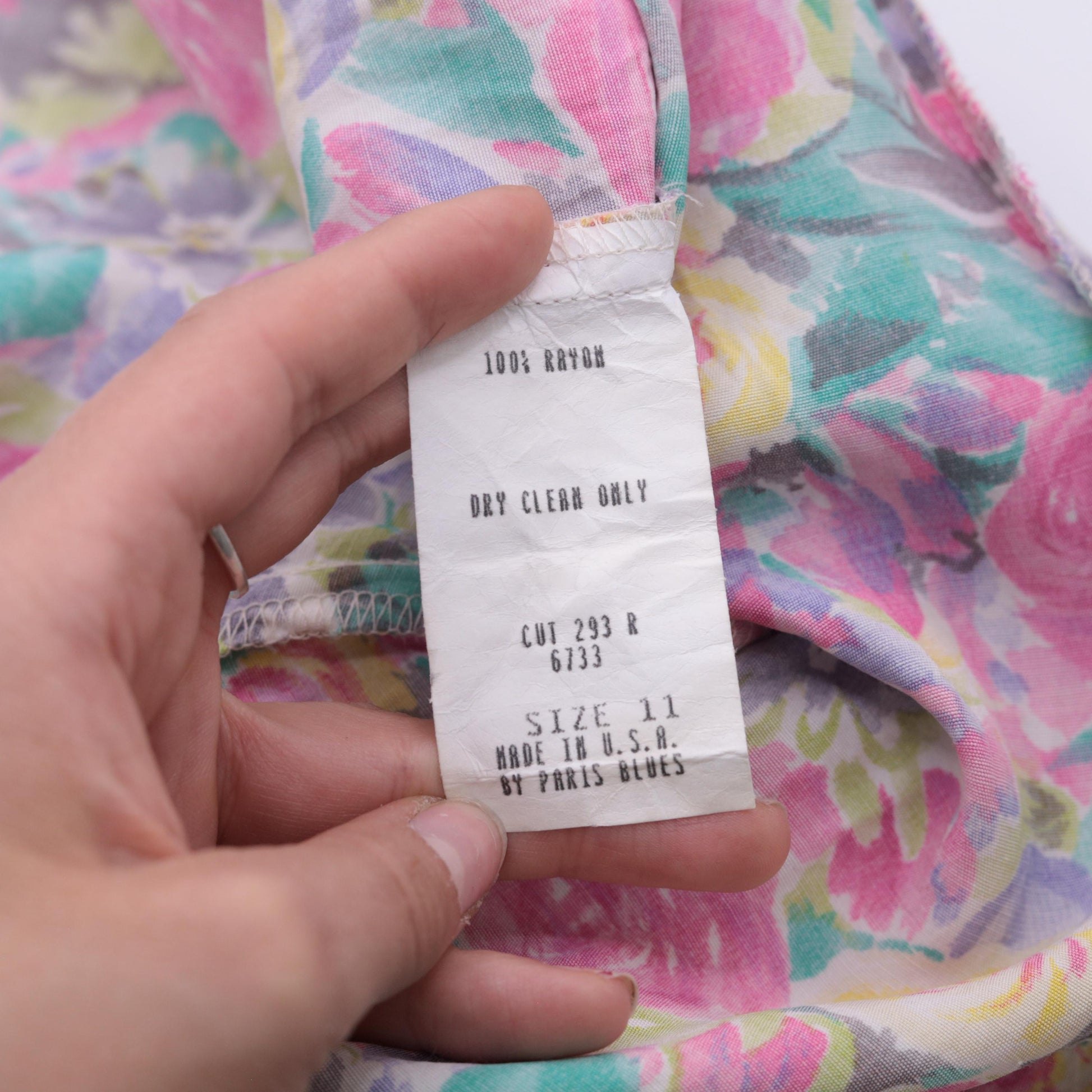 90s Paris Blues Floral Mini Dress Empire Waist Fit Flare Pink Blue Small