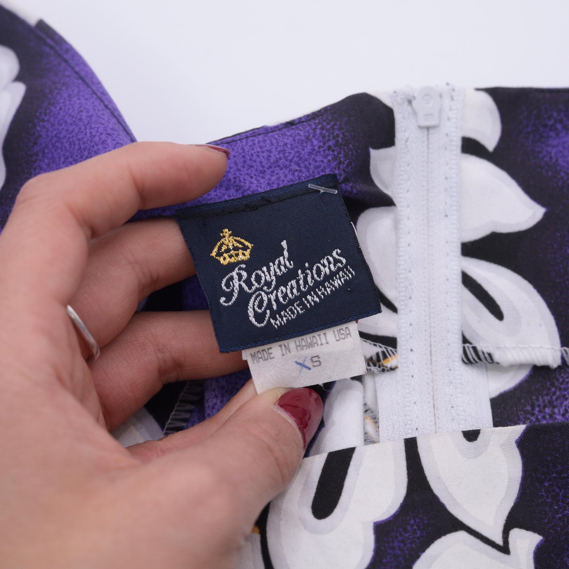 90s Royal Creations Hawaiian Floral Mini Dress Purple Sleeveless Small
